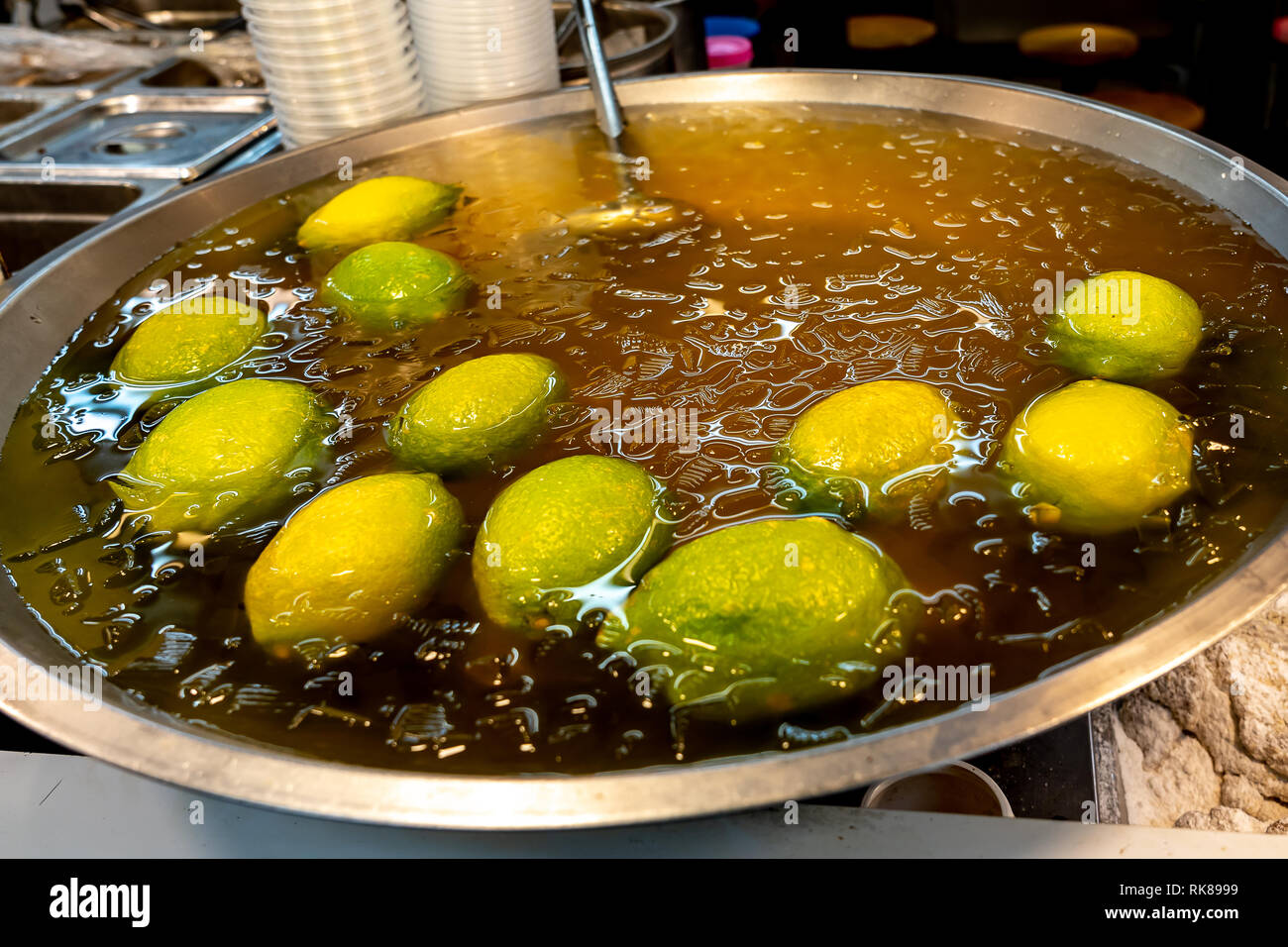 Taiwanese street foods - Aiyu Jelly at a street food vendor in Taiwan AiYu Jelly is one of Taiwan's famous summer drinks and desserts. Stock Photo
