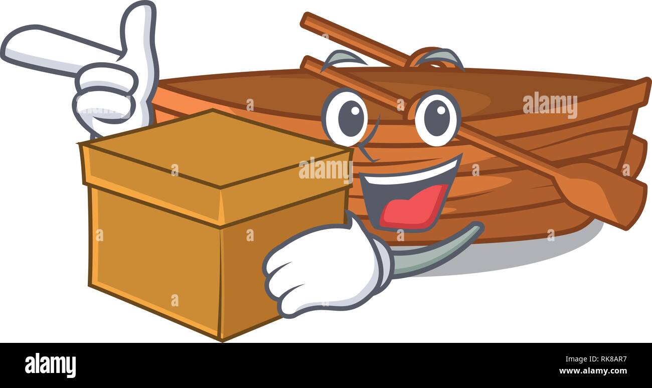 With box wooden boats isolated with the cartoons Stock Vector