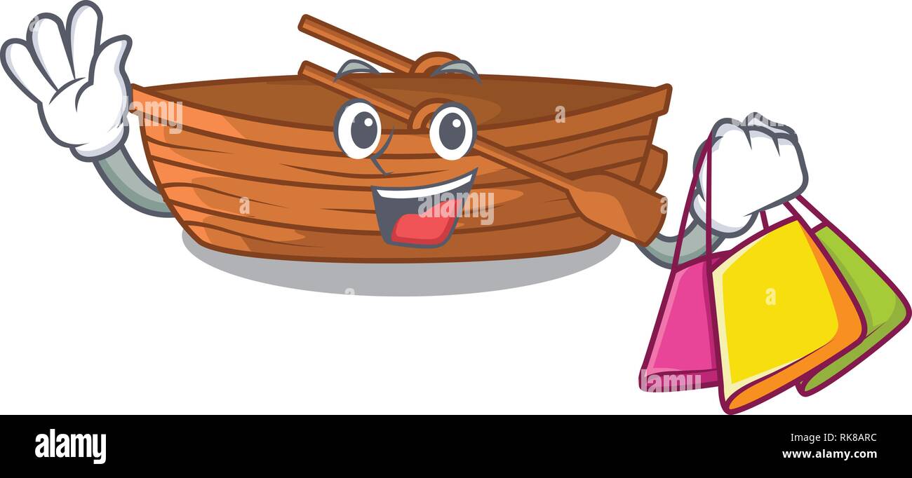 Shopping wooden boats isolated with the cartoons Stock Vector