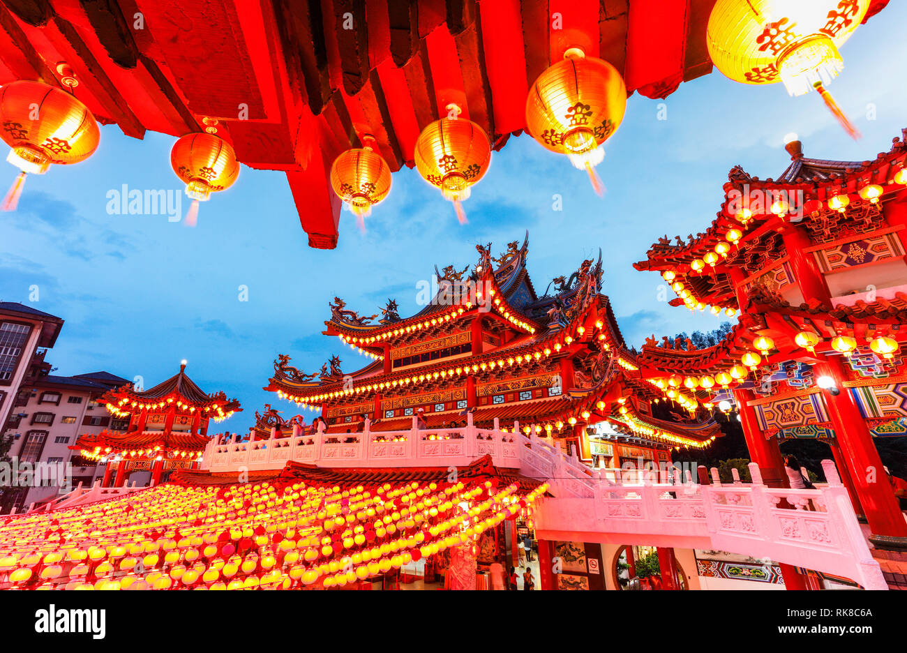 Lanterns glow at Thean Hou Temple, Kuala Lumpur during the Chinese New Year. Stock Photo