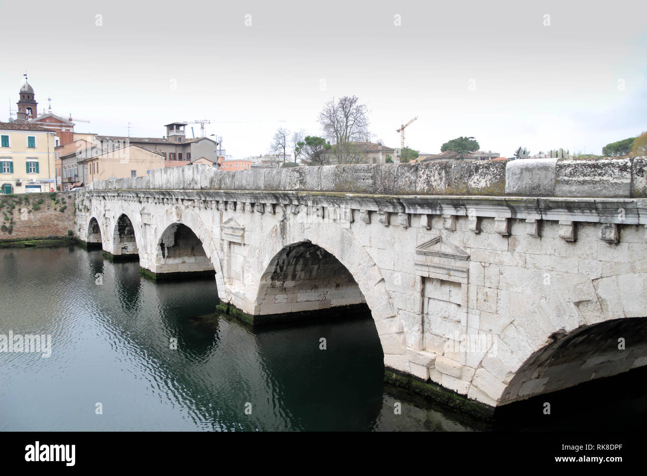 Bridge of Tiberius ,Ponte di Tiberio or Bridge of Augustus, is a Roman  bridge in the city of Rimini, Italy. Construction work started during the  reign Stock Photo - Alamy