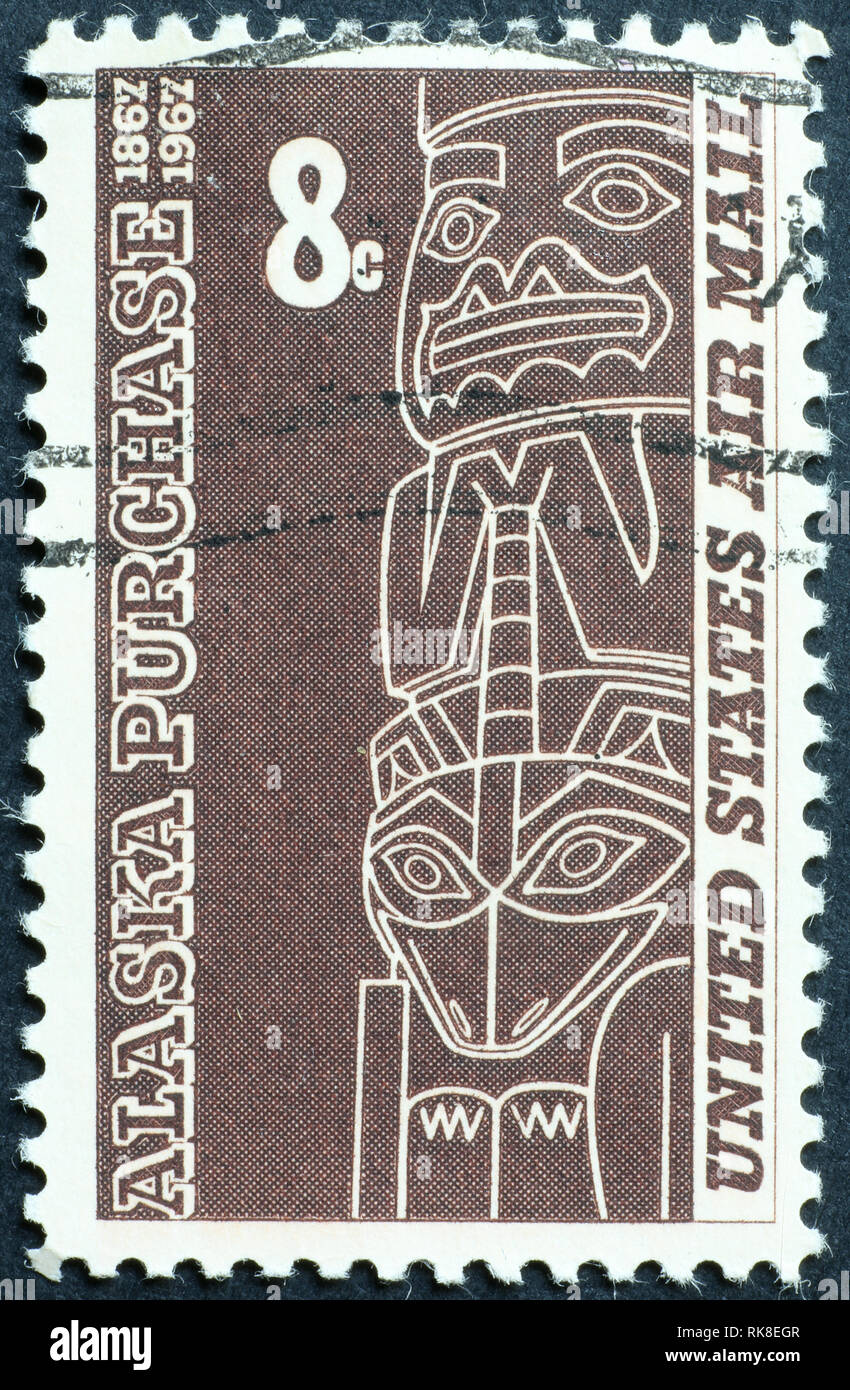 Celebration of Alaska purchase on american postage stamp Stock Photo