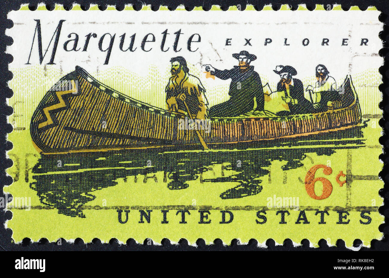 Celebration of Marquette explorer on american postage stamp Stock Photo