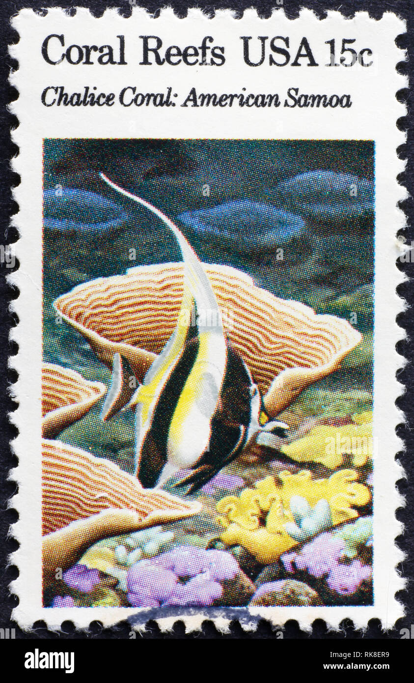 Coral of American Samoa on postage stamp Stock Photo