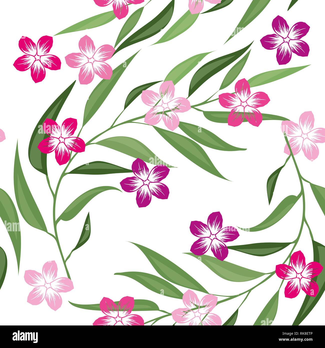 Tropical seamless pattern with palm leaves and flowers. Vector ...