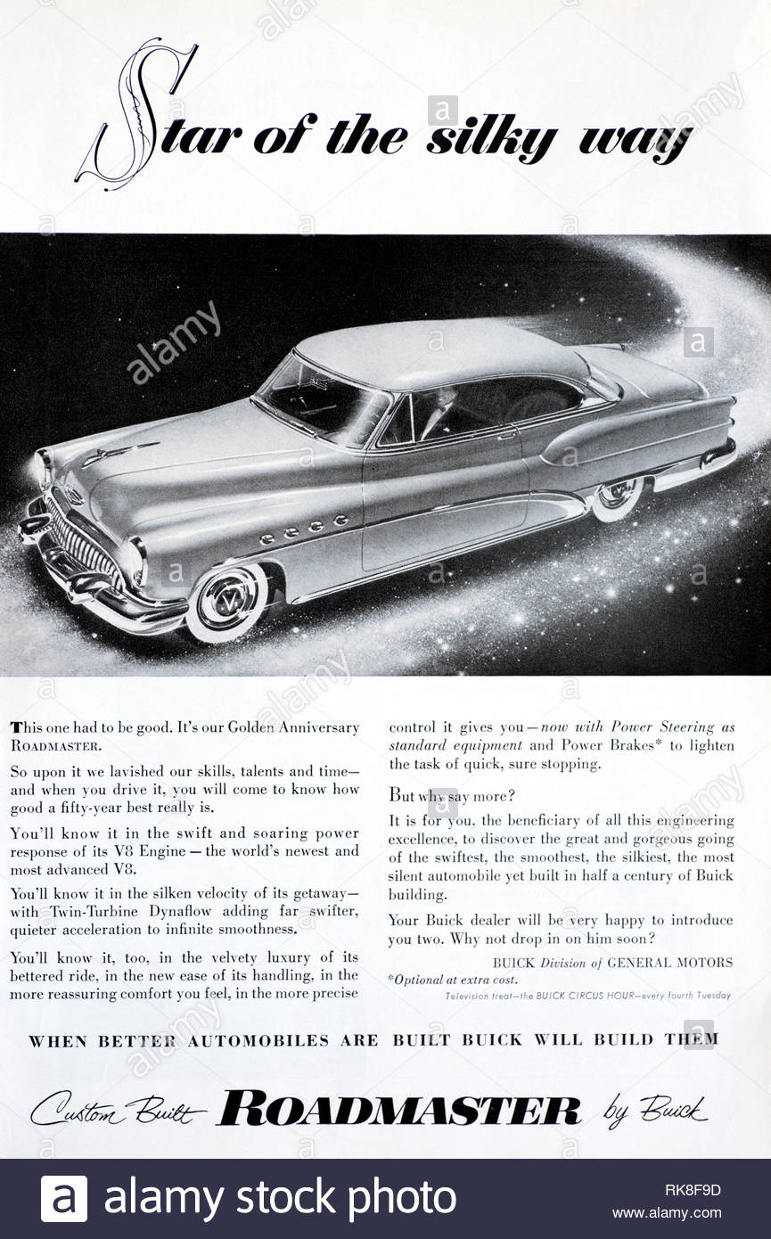 Vintage advertising for the Buick Roadmaster Car 1953 Stock Photo