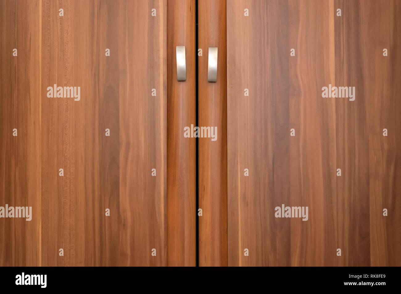 Fragment Of Wooden Wardrobe Doors With Metal Handles Stock