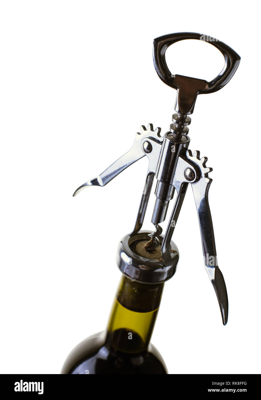 wine bottle and corkscrew on white isolated background Stock Photo - Alamy