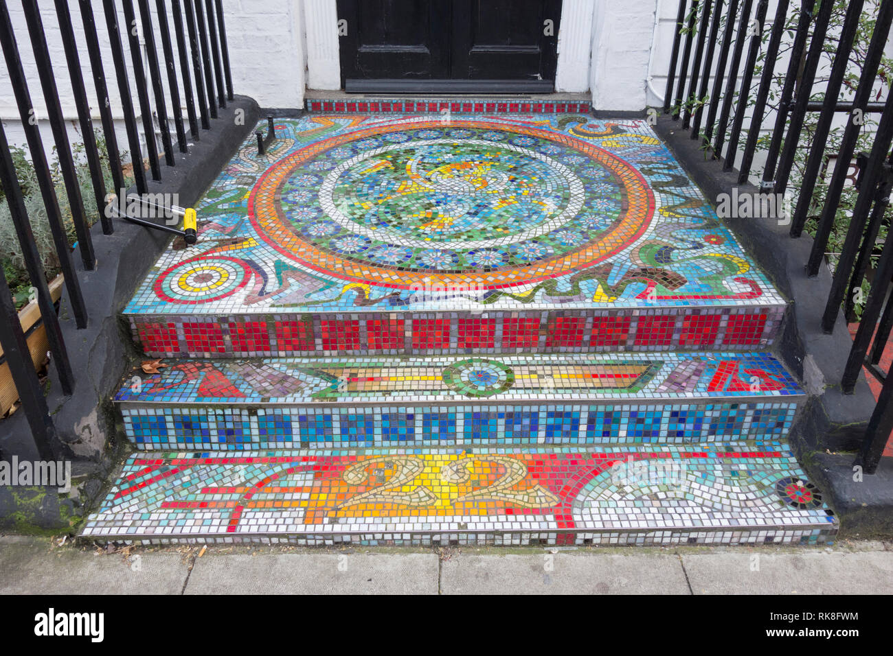 Mosaic tiled hotel doorstep outside Bloomsbury Coffee House on Tavistock Place, Bloomsbury, London, UK Stock Photo