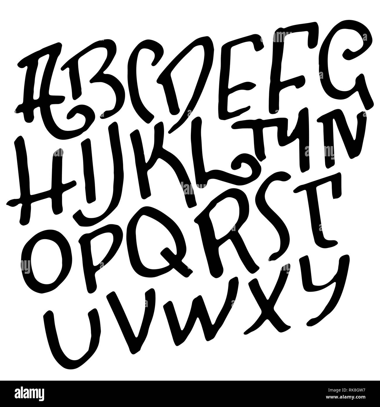 Simple alphabet letters. Handdrawn grunge ink font. Vector illustration ...