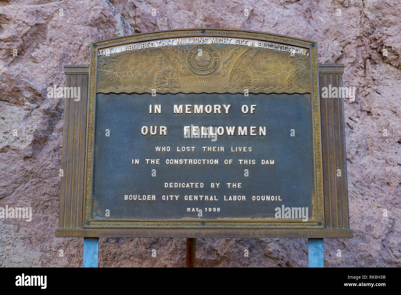 Memorial plaque to those lost in the construction of the Hoover Dam, Nevada, United States Stock