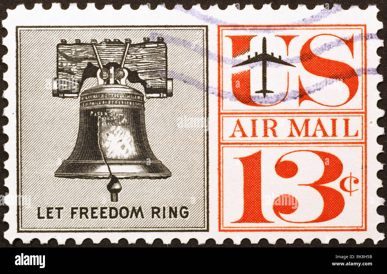 Liberty bell on old american postage  stamp Stock Photo