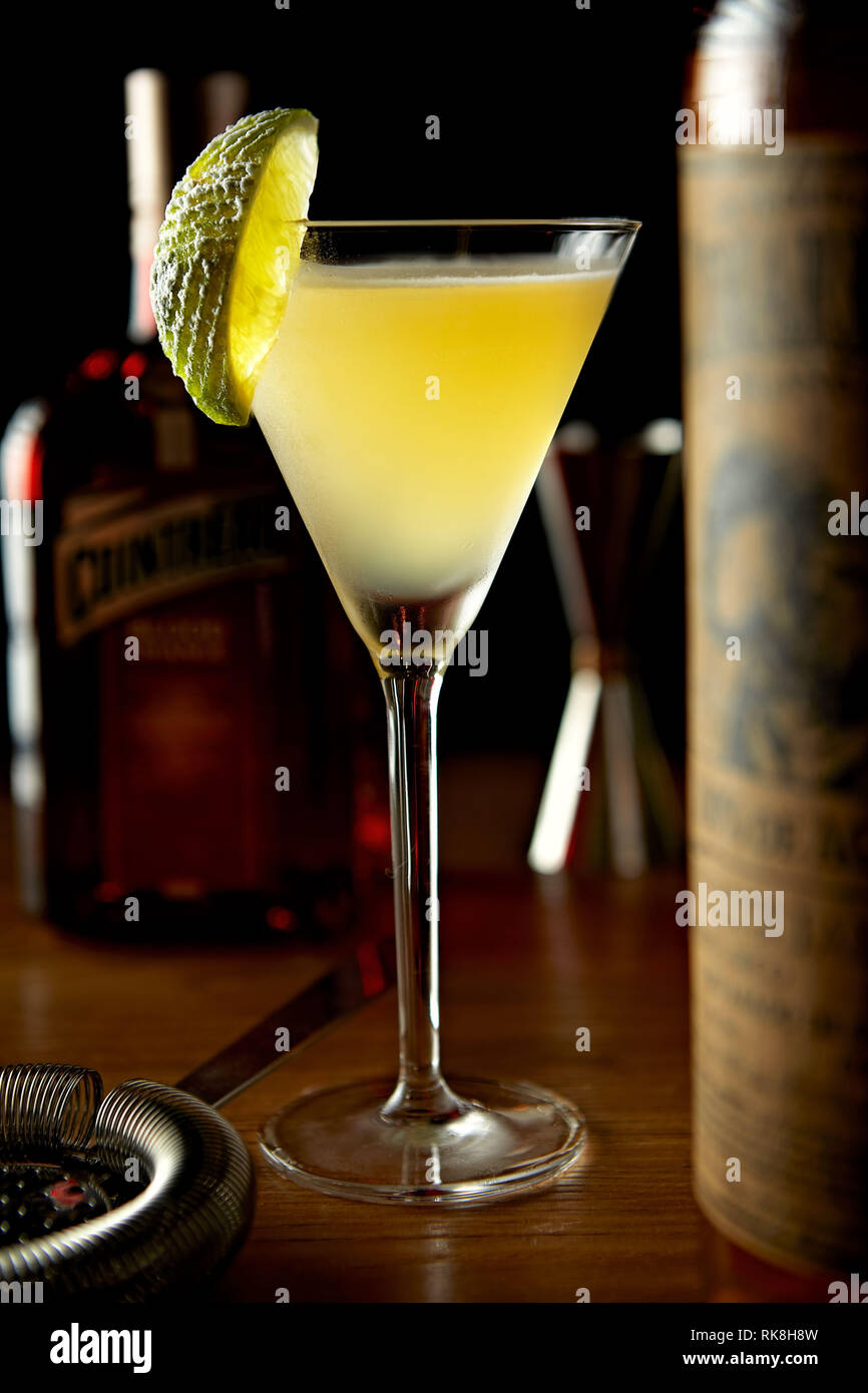 Ready to drink Margarita served straight up with out salt rim Stock