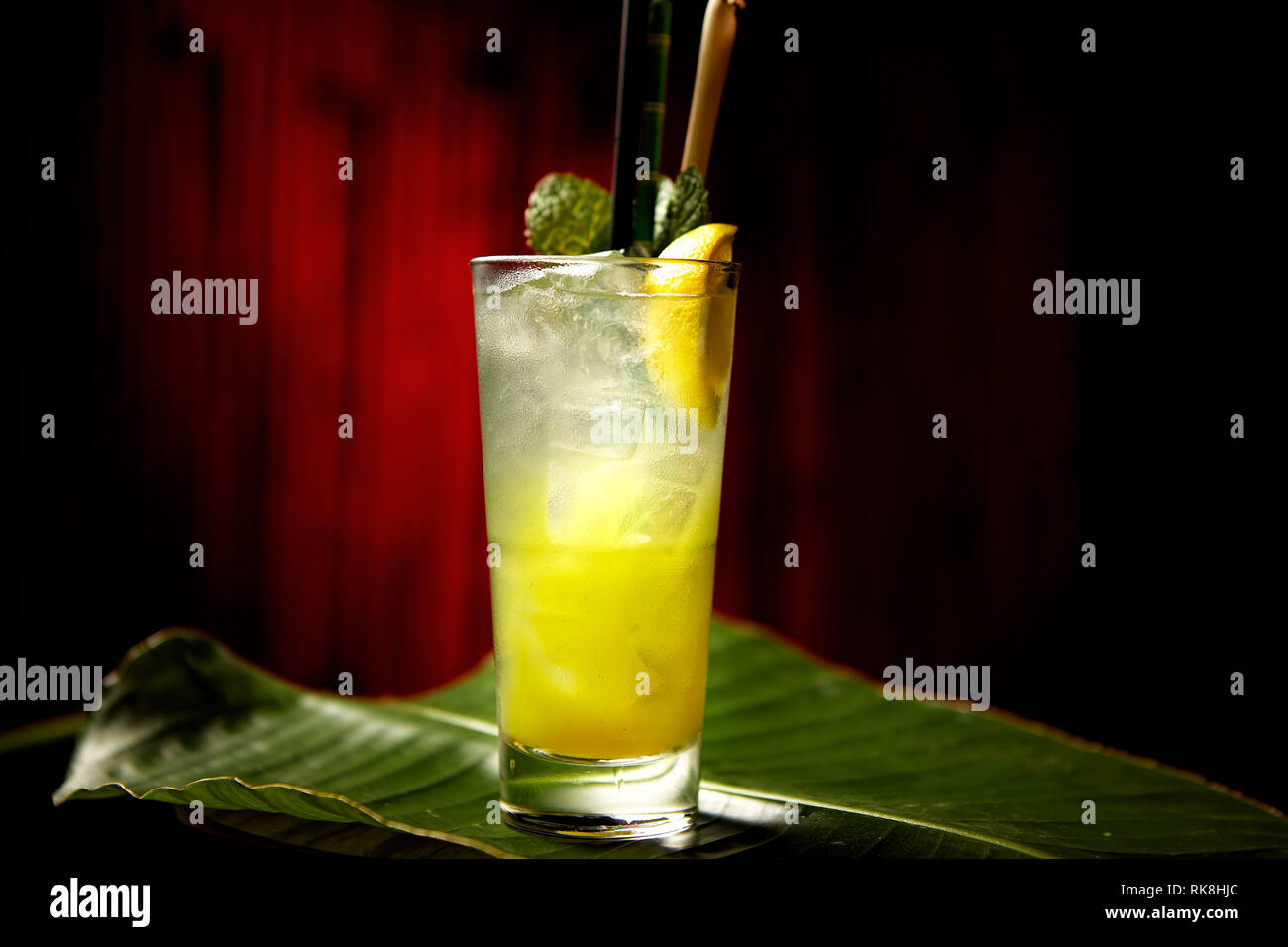 Long and refreshing gin base cocktail with lemongrass, sugar and soda water Stock Photo