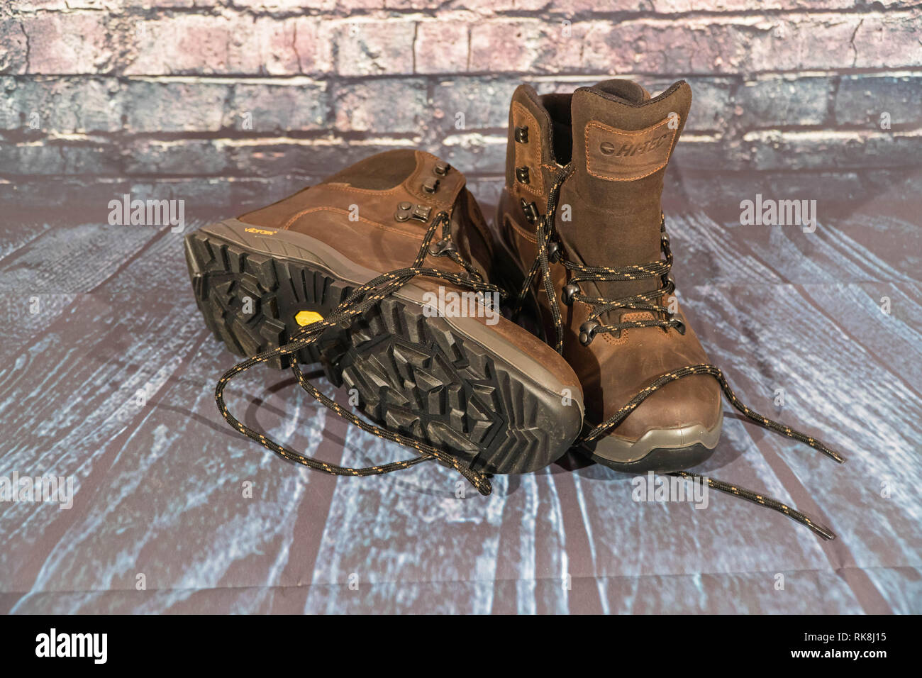 New branded hiking boots. Stock Photo