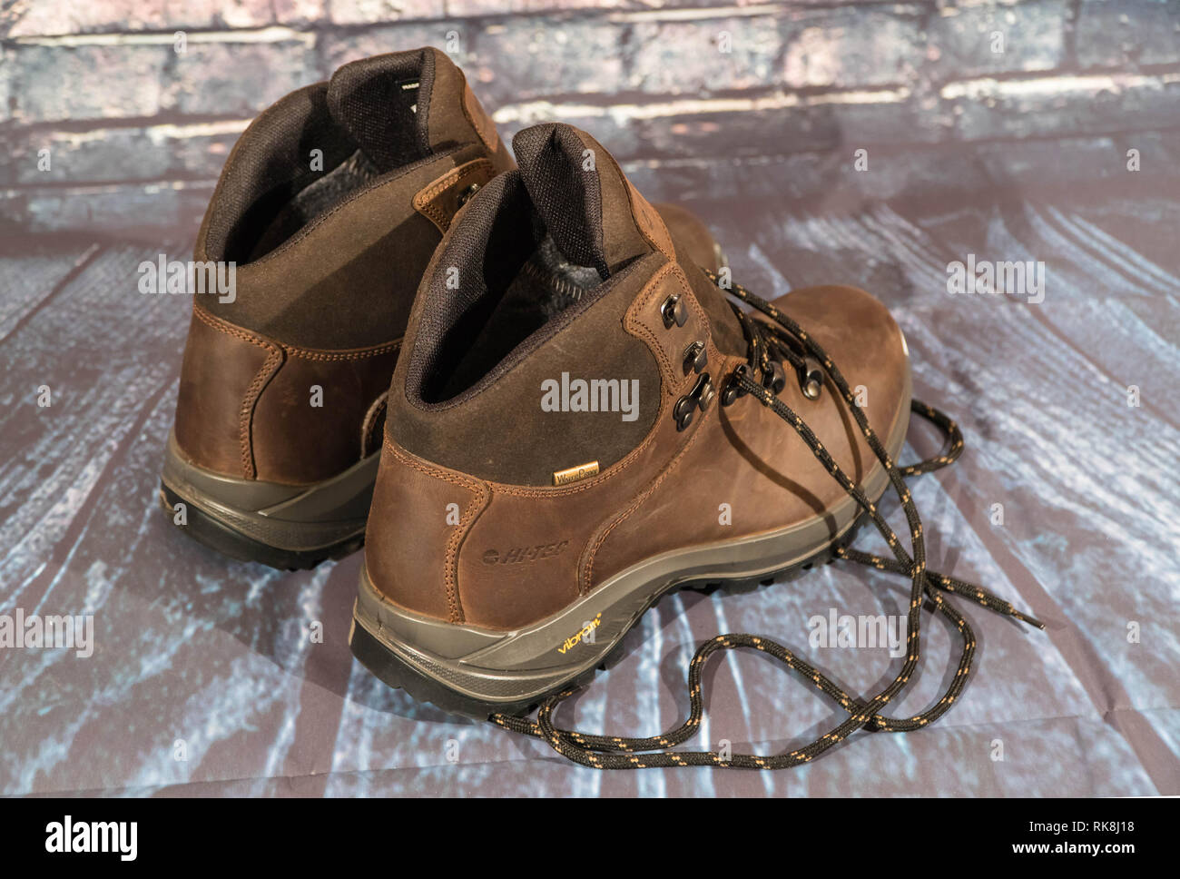 New branded hiking boots. Stock Photo