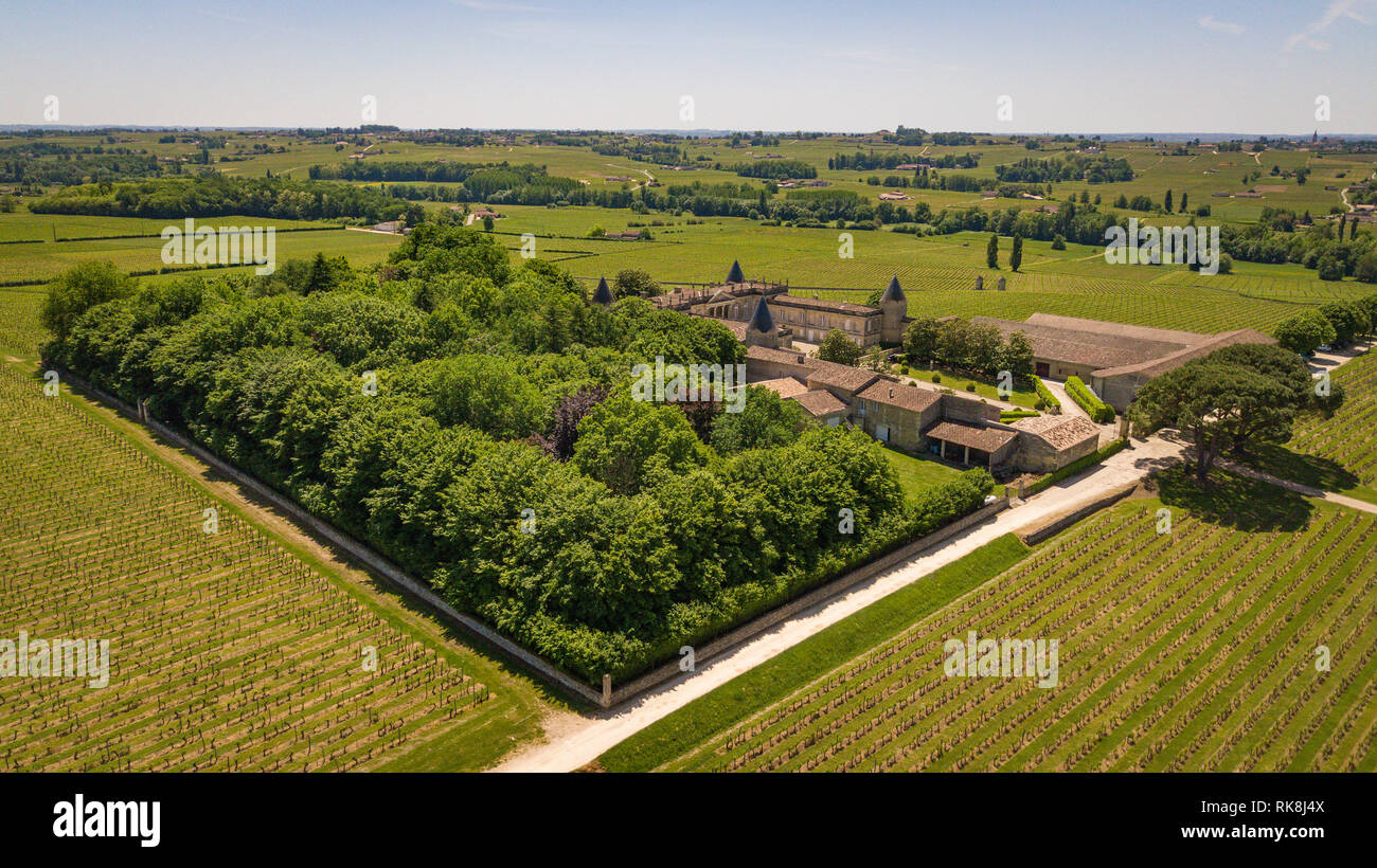 Aerial view Montagne Saint-Emilion, Aquitaine, France, Bordeaux Wineyard Stock Photo