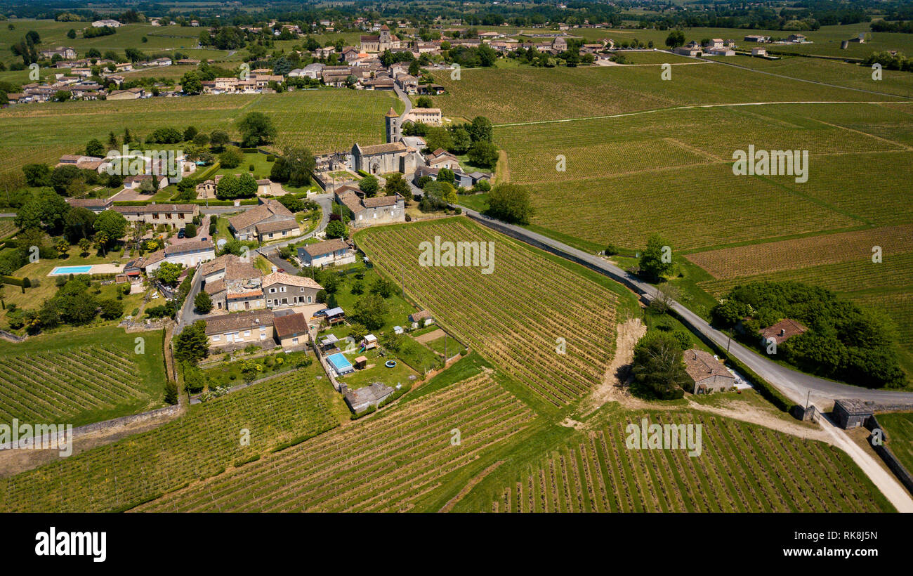 Aerial view Montagne Saint-Emilion, Aquitaine, France, Bordeaux Wineyard Stock Photo