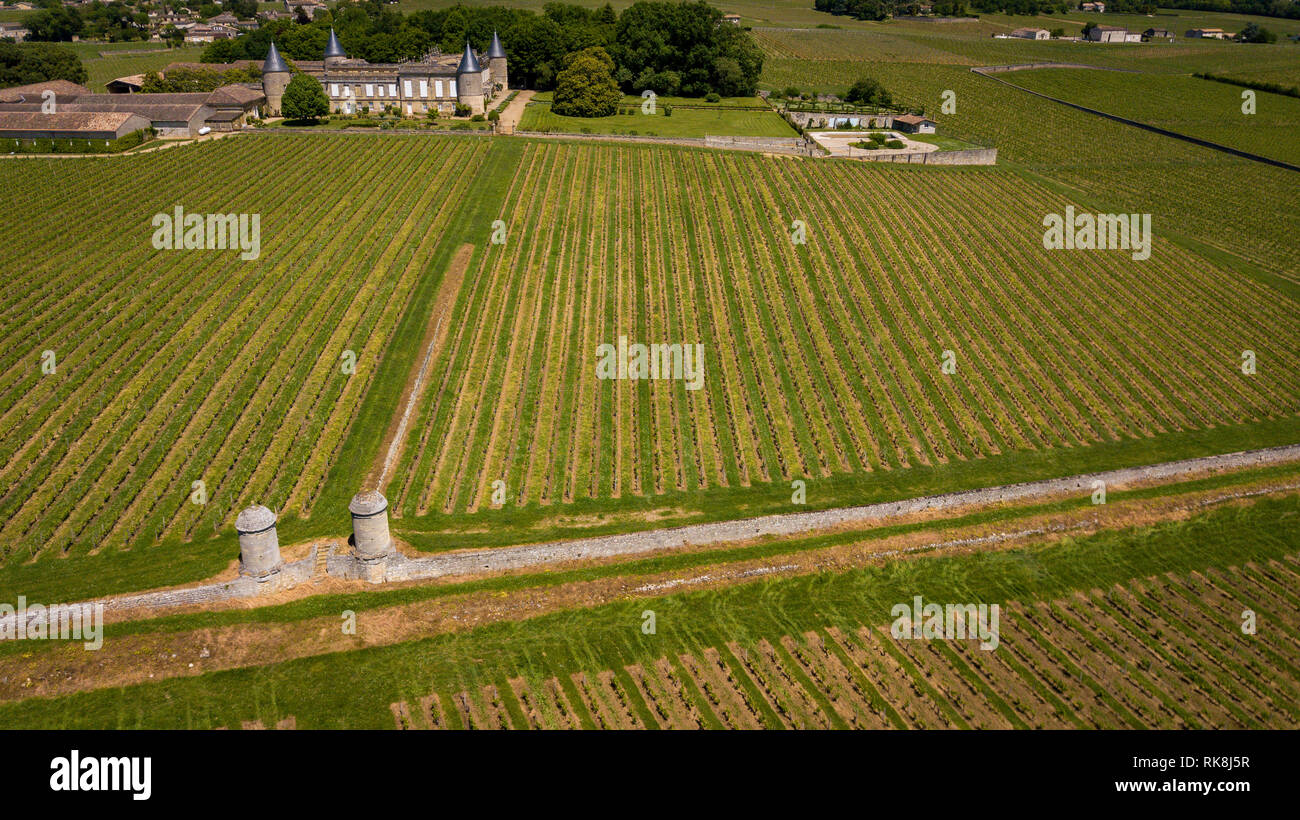 Aerial view Montagne Saint-Emilion, Aquitaine, France, Bordeaux Wineyard Stock Photo