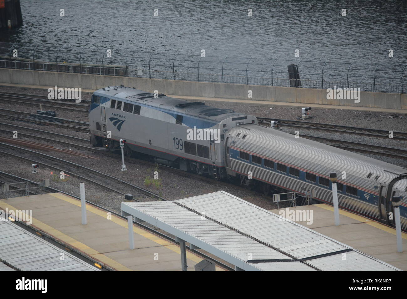 Amtrak and MBTA trains at the terminals of Boston's North Station as