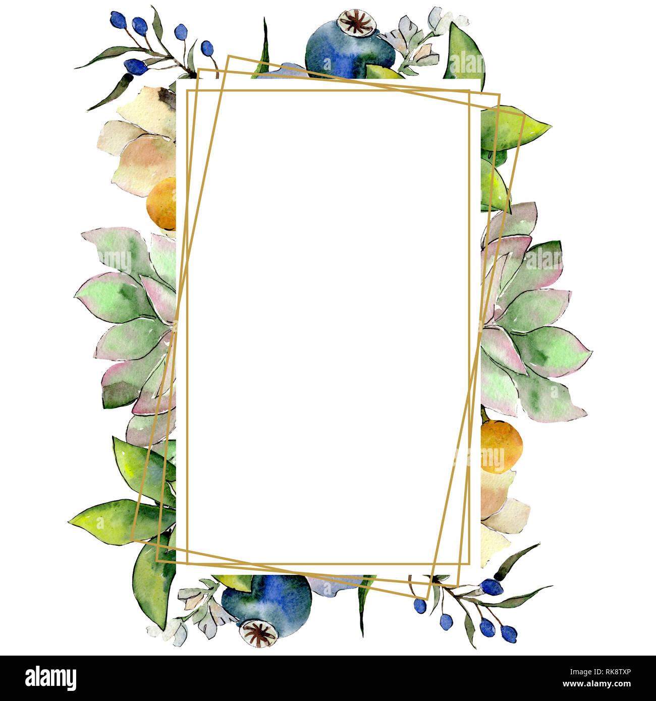 Bouquets With Succulent Botanical Flowers Watercolor Background Illustration Set Frame Border Crystal Ornament Square Stock Photo Alamy