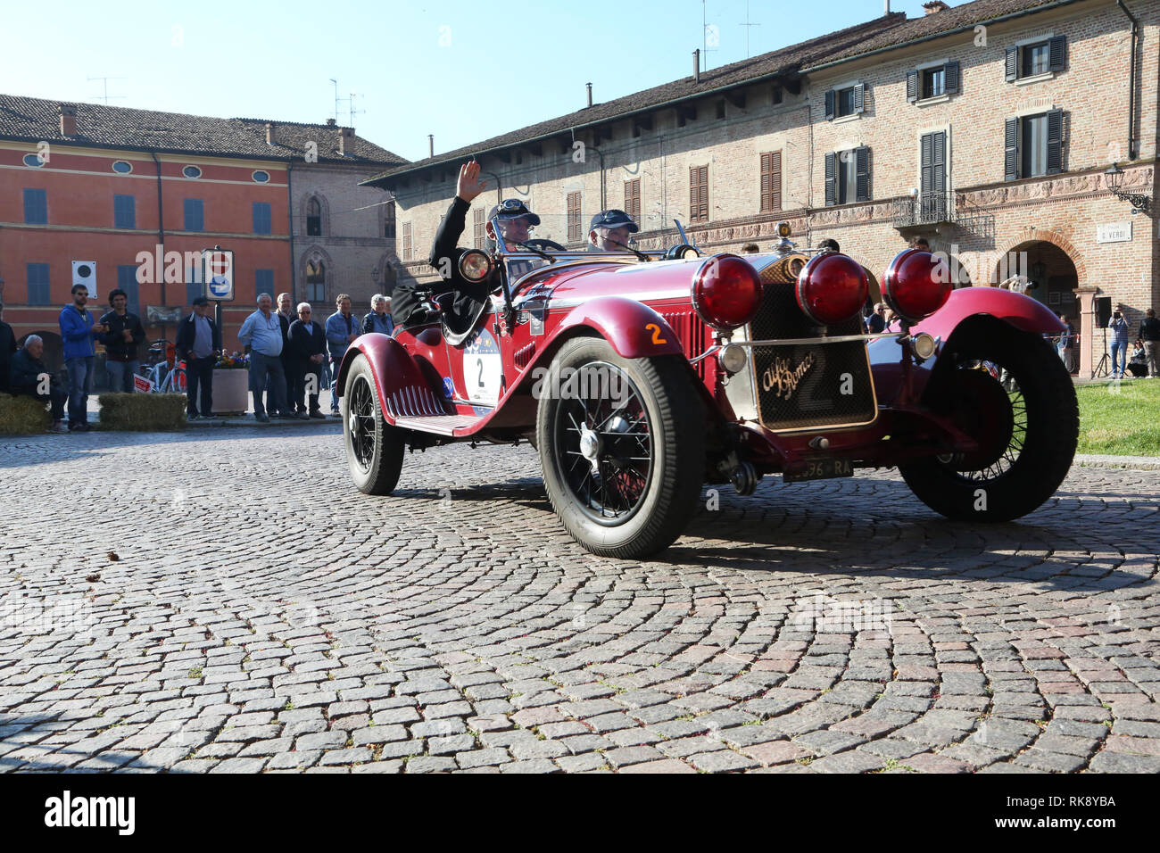 Busseto, Italy - May 21, 2017: Old Alfa Romeo of 1930 during Mille Miglia race Stock Photo