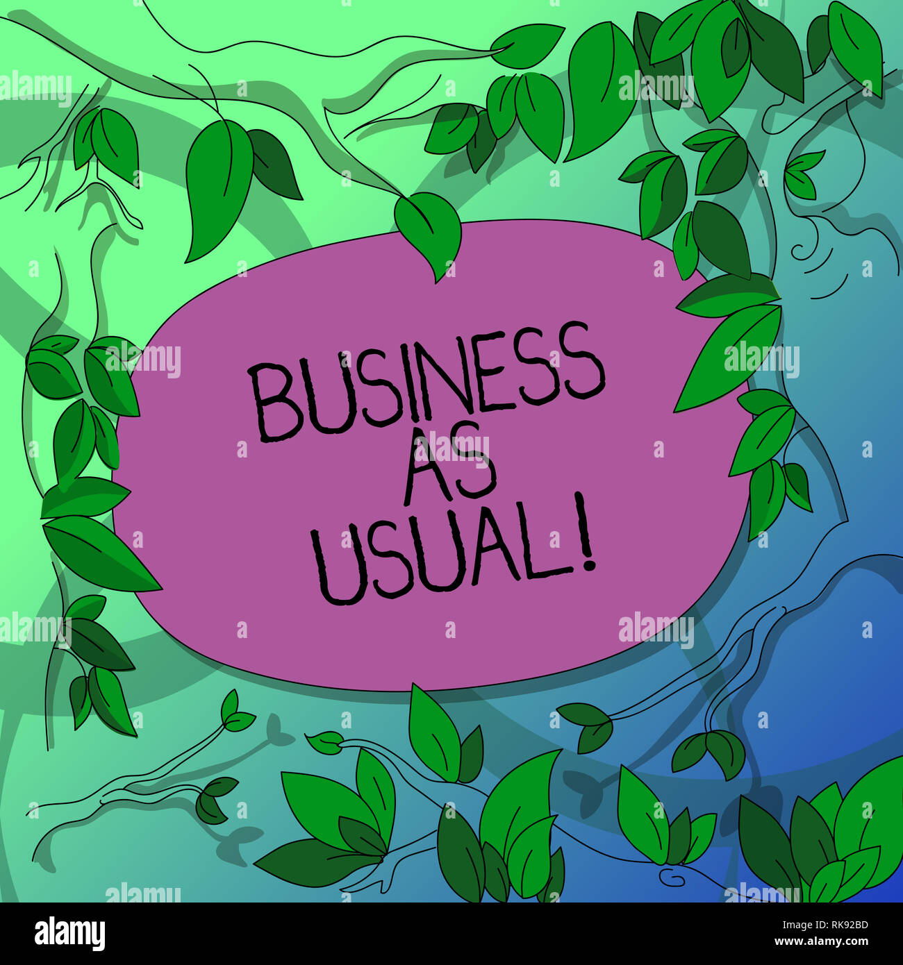 Handwriting Text Writing Business As Usual Concept Meaning Ongoing And Unchanging State Affairs Despite Difficulties Tree Branches Scattered With Lea Stock Photo Alamy