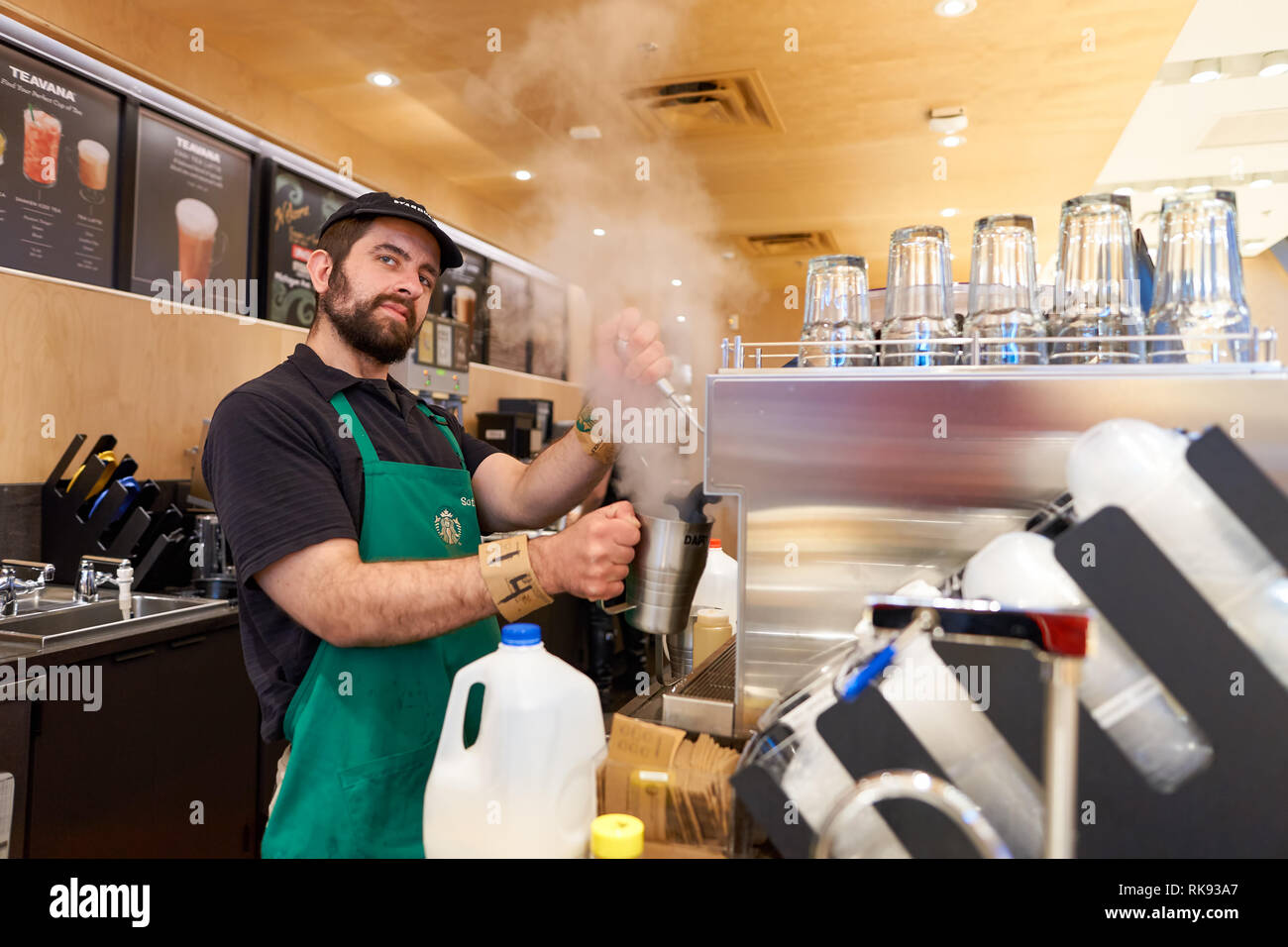 CHICAGO, IL CIRCA MARCH, 2016 inside of Starbucks Cafe. Starbucks