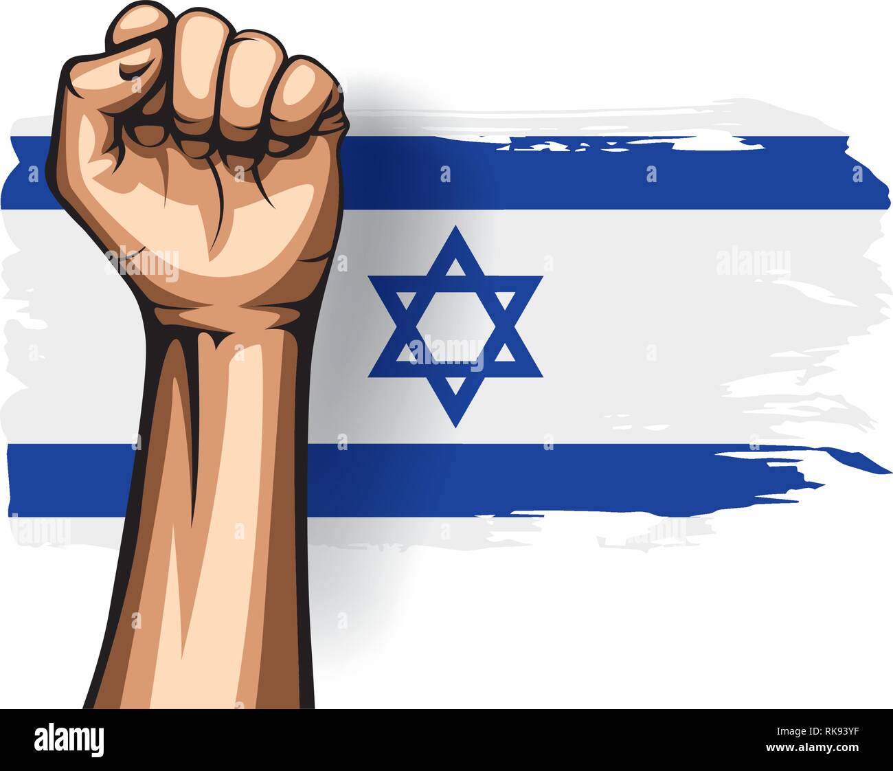 Israel flag and hand on white background. Vector illustration