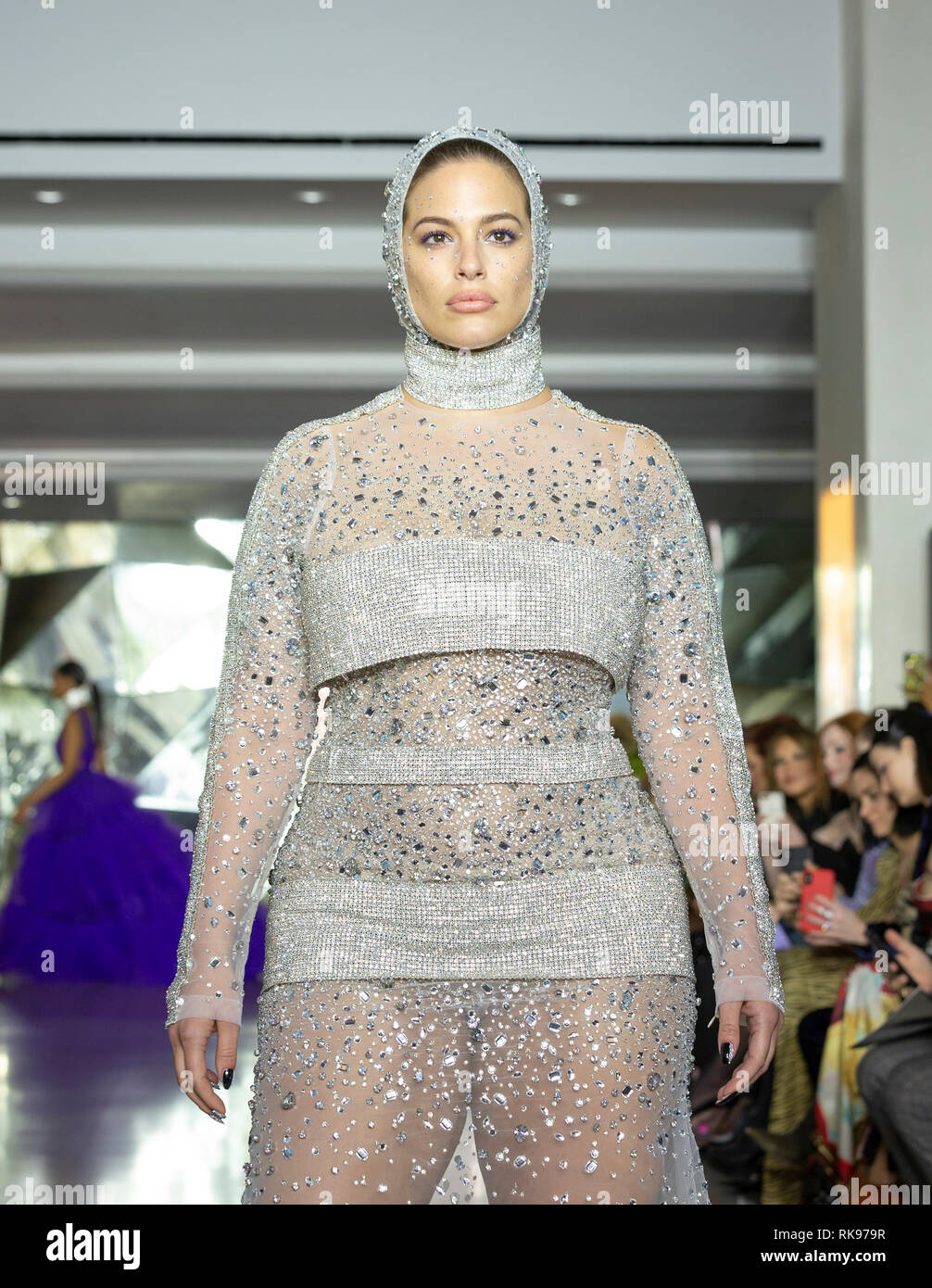 Model Ashley Graham walks runway for Christian Siriano New York fashion week Fall/Winter 2019 collection at Top of the Rock Rockefeller Center (Photo by Lev Radin/Pacific Press) Stock Photo