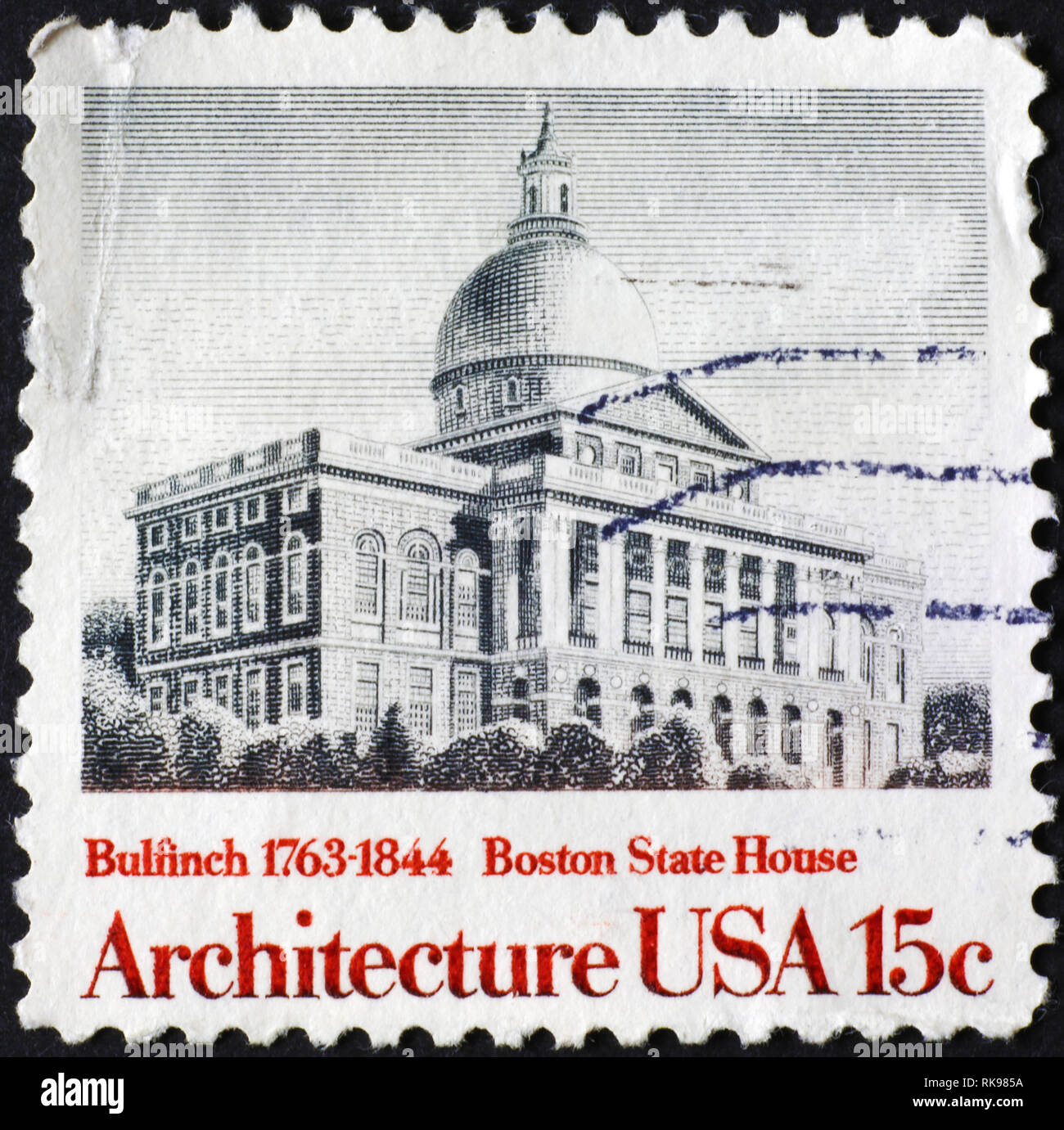 Boston State House on aerican postage stamp Stock Photo