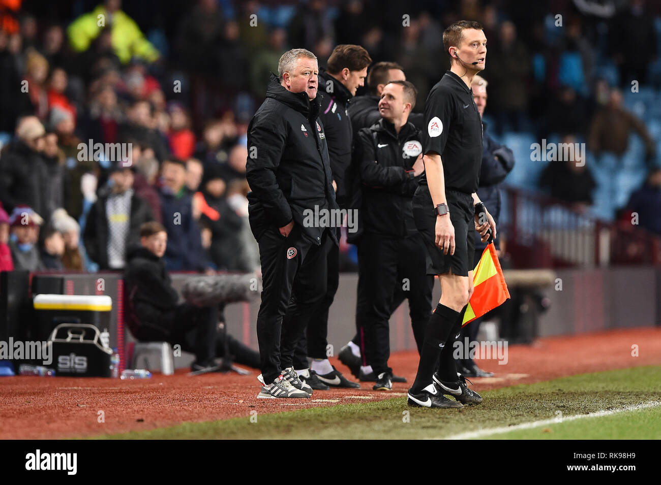 8th February 2019, Villa Park, Birmingham, England ; Sky Bet Championship, Aston Villa v Sheffield United : Sheffield United Manager Chris Wilder watches his sides 3 goal lead slip away  Credit: Jon Hobley/News Images  English Football League images are subject to DataCo Licence Stock Photo