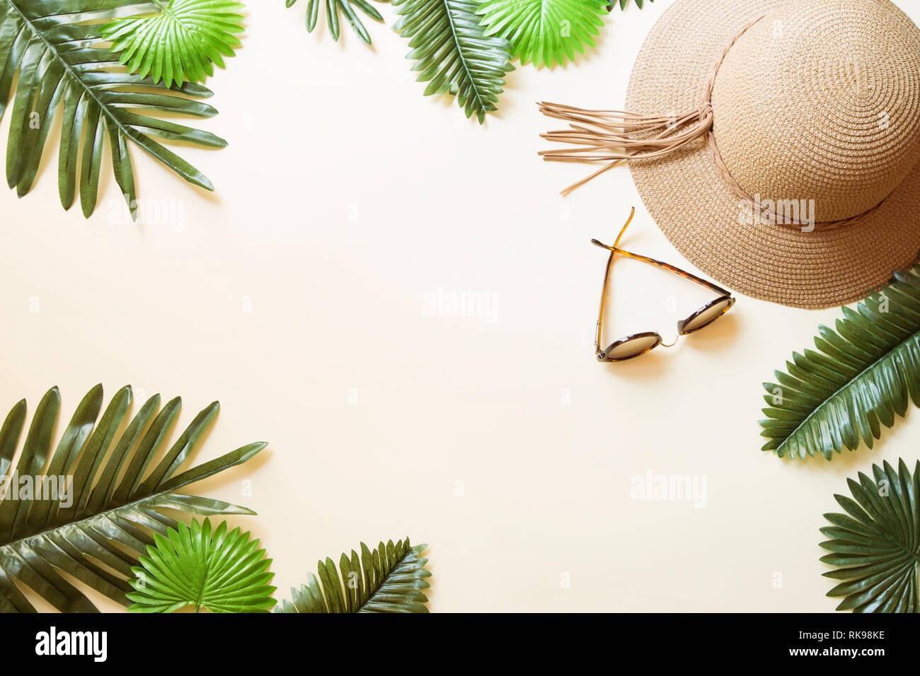 Beach accessory background with the palm branches Stock Photo