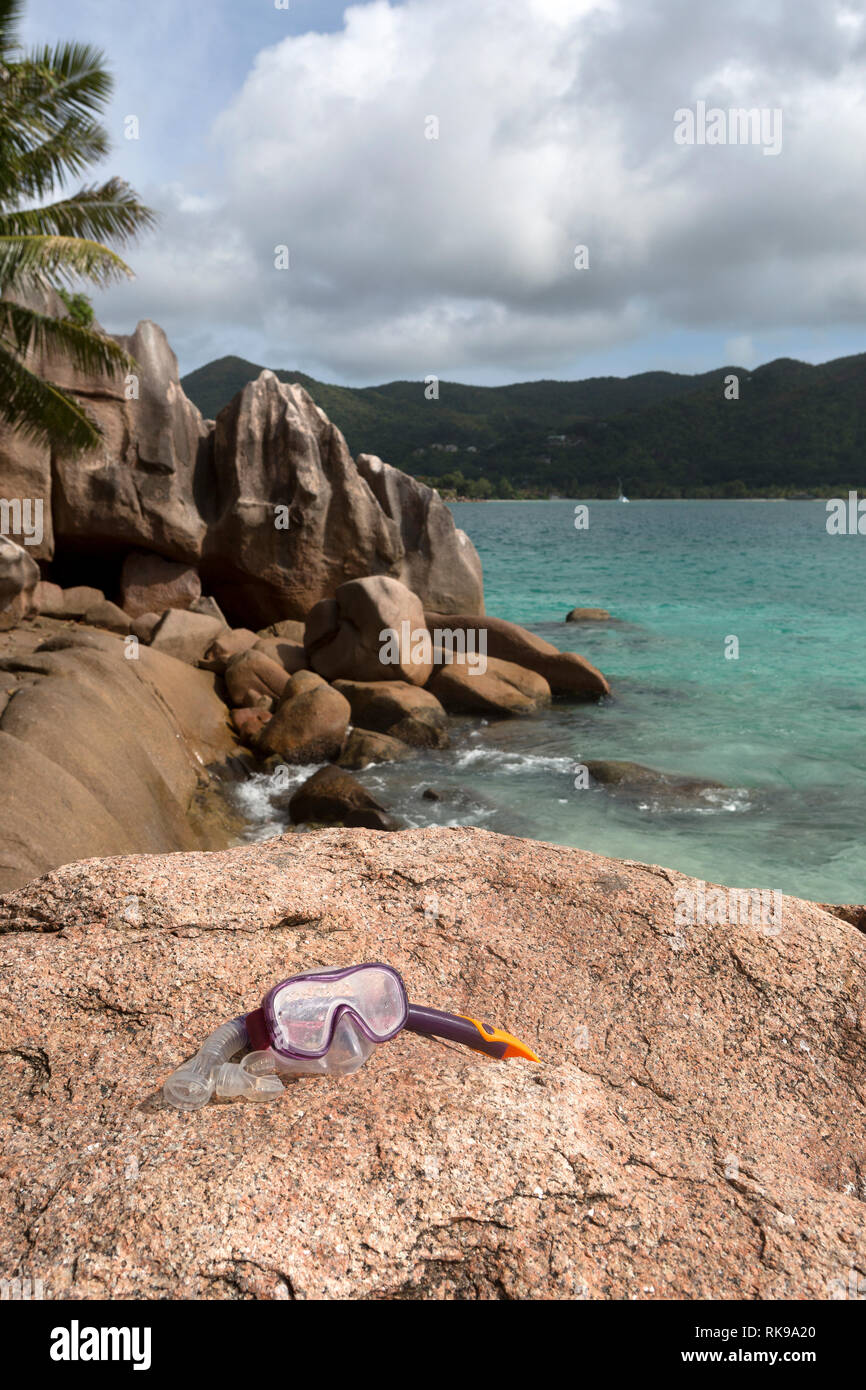 Snorkeling equipment at Pierre island, Seychelles, summertime Stock Photo