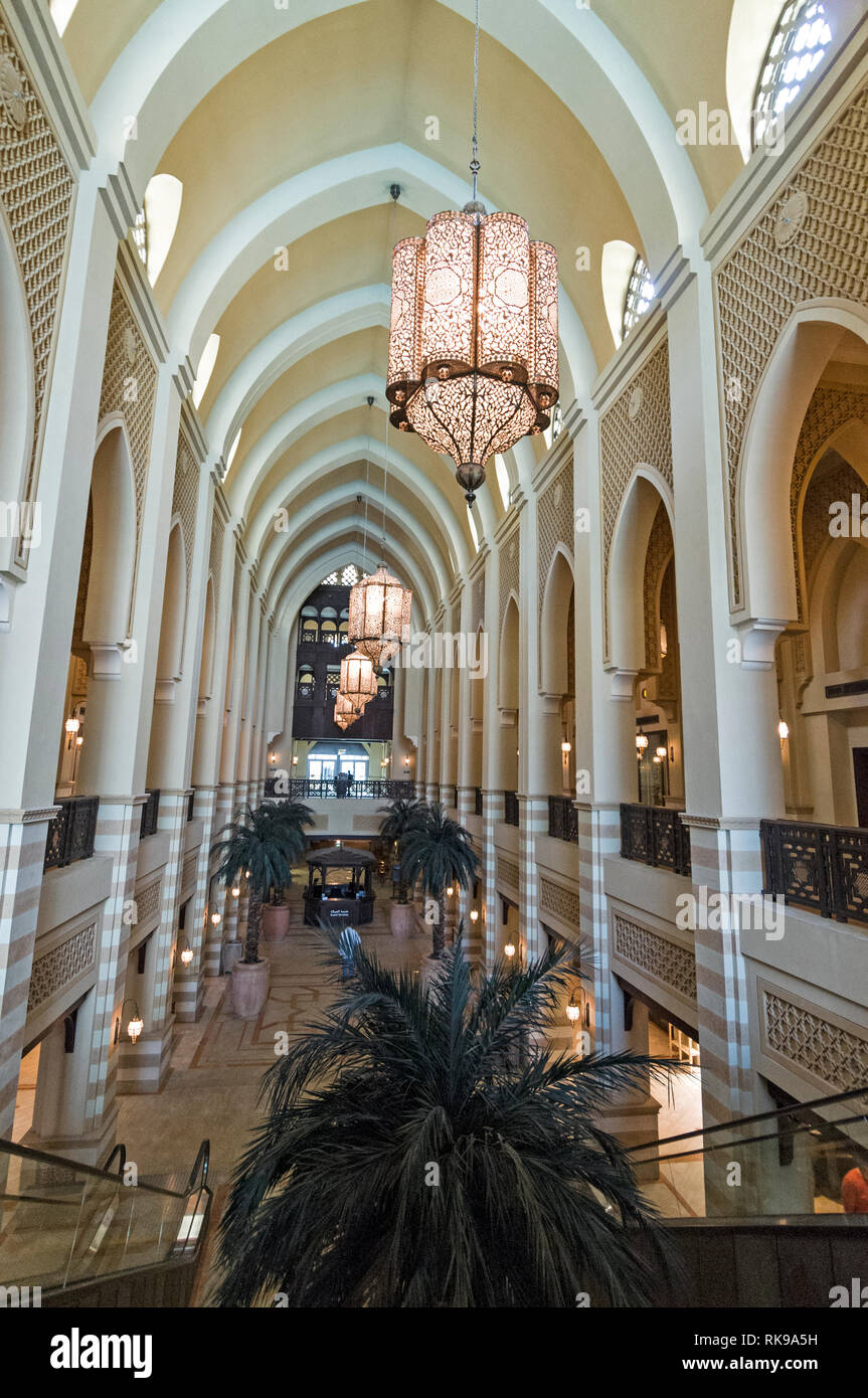 High sweeping arches inside the Souk Al Bahar, an Arabicstyle shopping