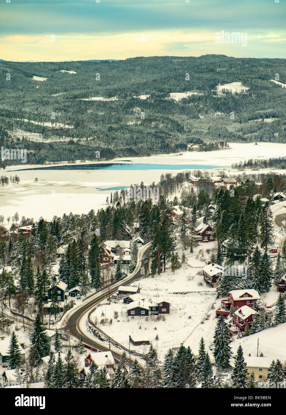 Holmenkollen neighborhood. The photo was taken from the top of the Holmenkollen ski jump tower. Stock Photo