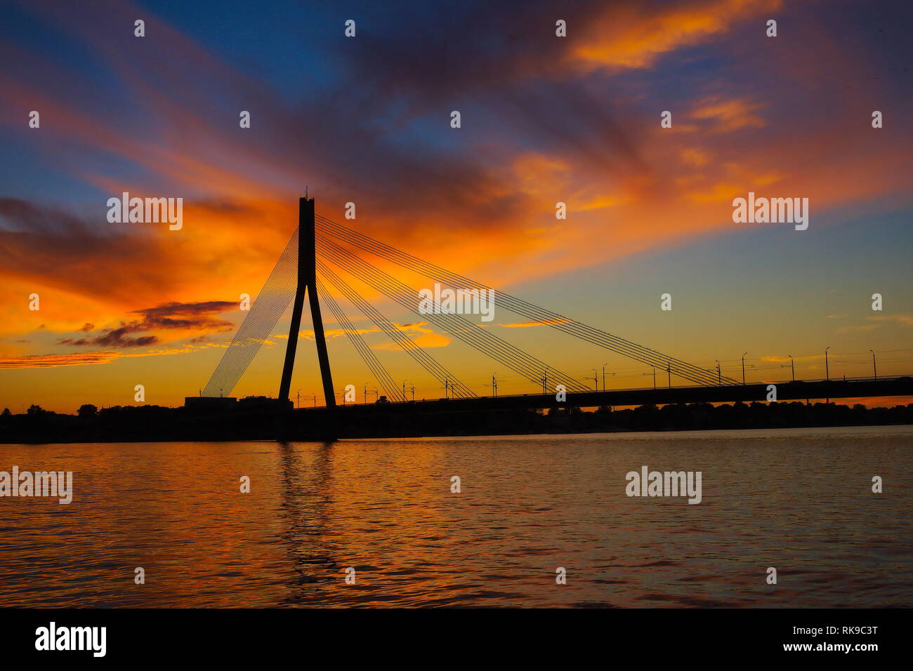 Panorama of Riga with Daugava river at the sunrise in summer night
