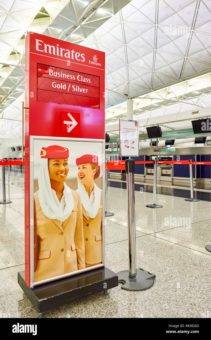 HONG KONG SEPTEMBER 09, 2015 design of Emirates check in counters at