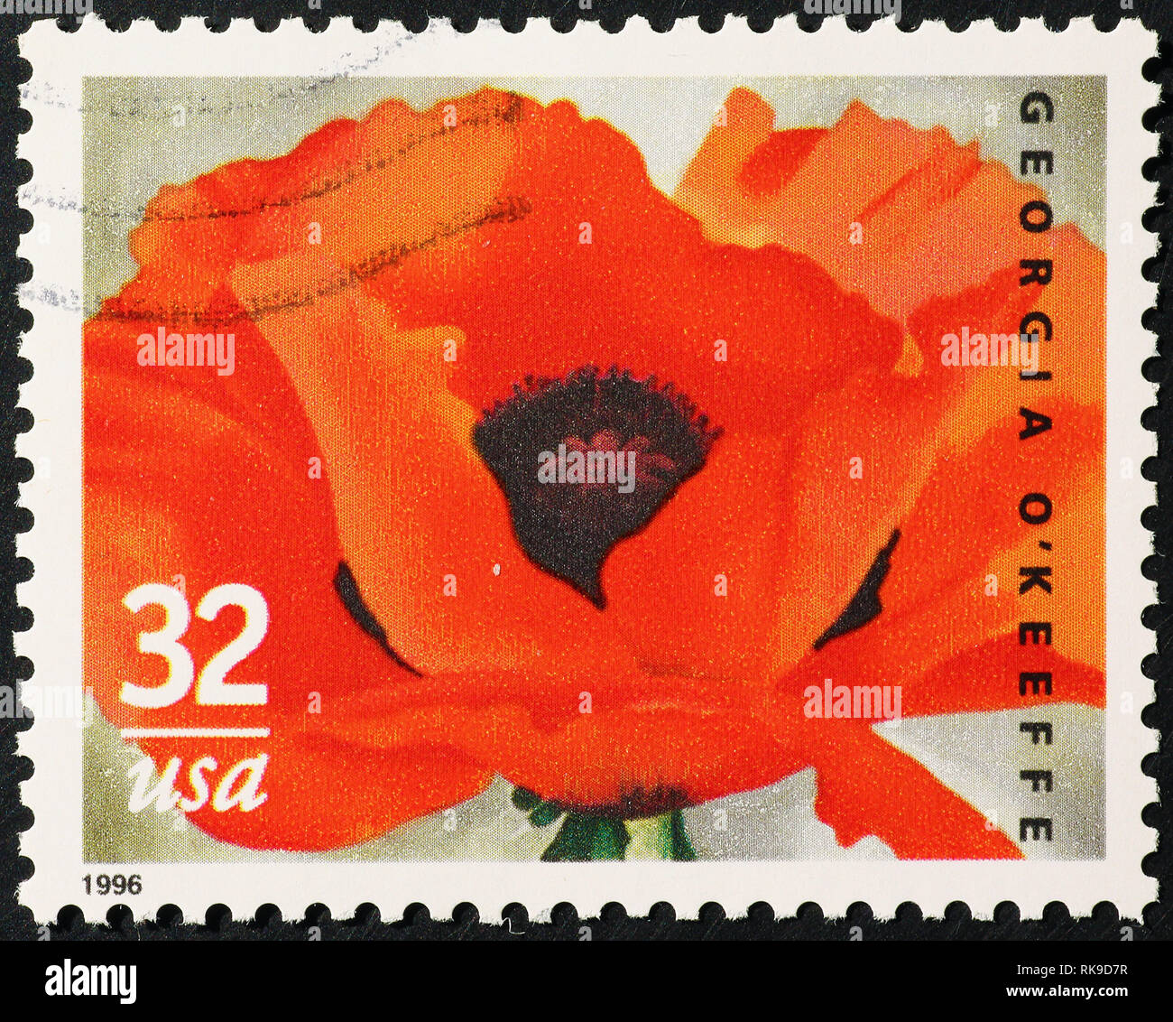 Poppy painted by Georgia O'Keeffe on postage stamp Stock Photo