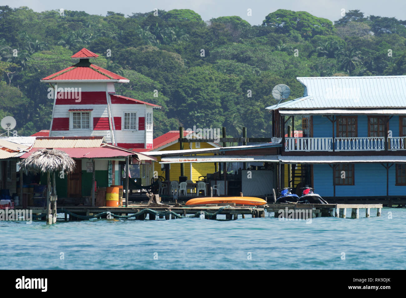 View of EI Faro del Calibri hotel on Carenero Island in Bocas Del Toro Archipelago, Panama Stock Photo