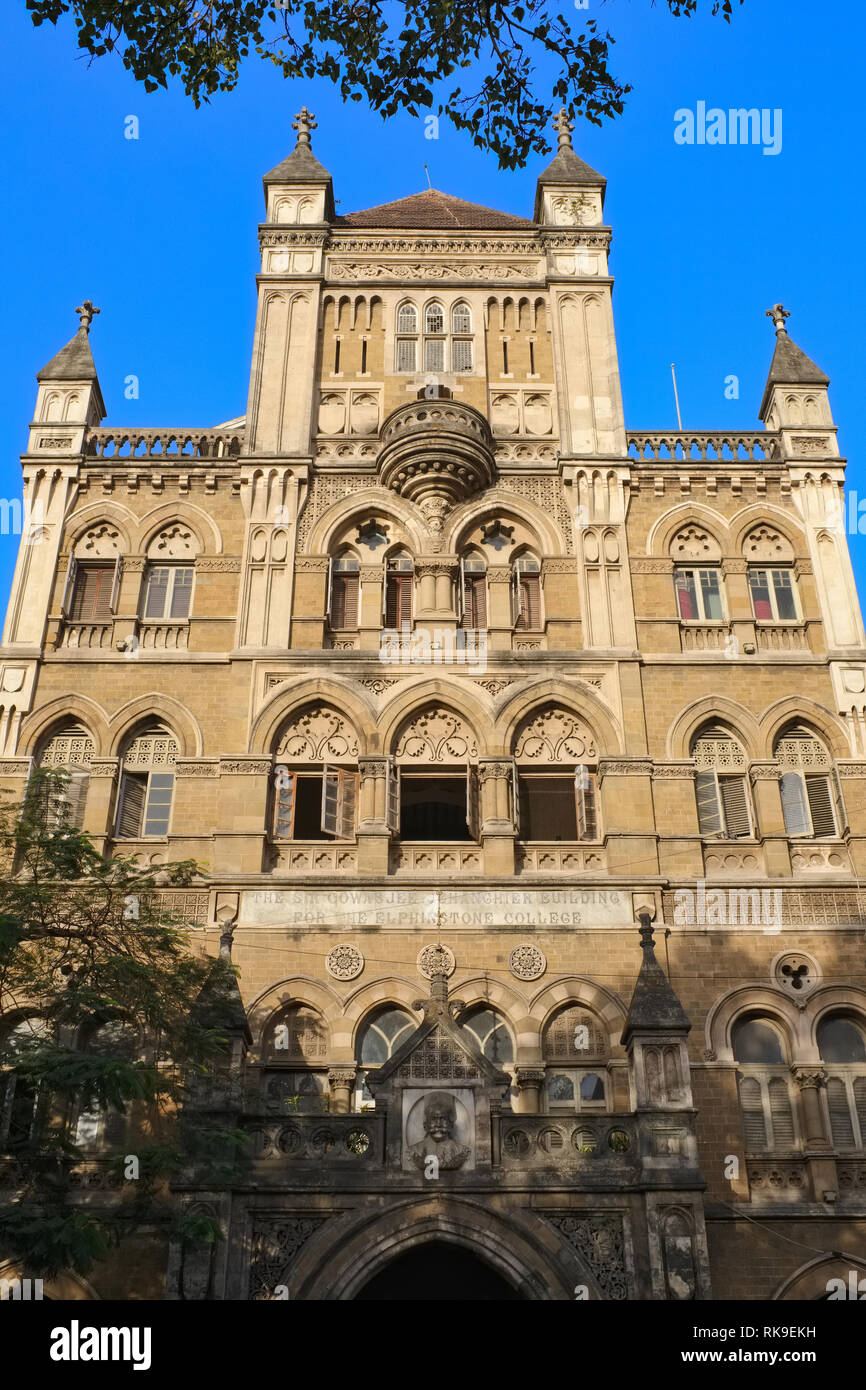 Partial view of colonial-era Elphinstone College in Kala Ghoda area, Fort, Mumbai Stock Photo