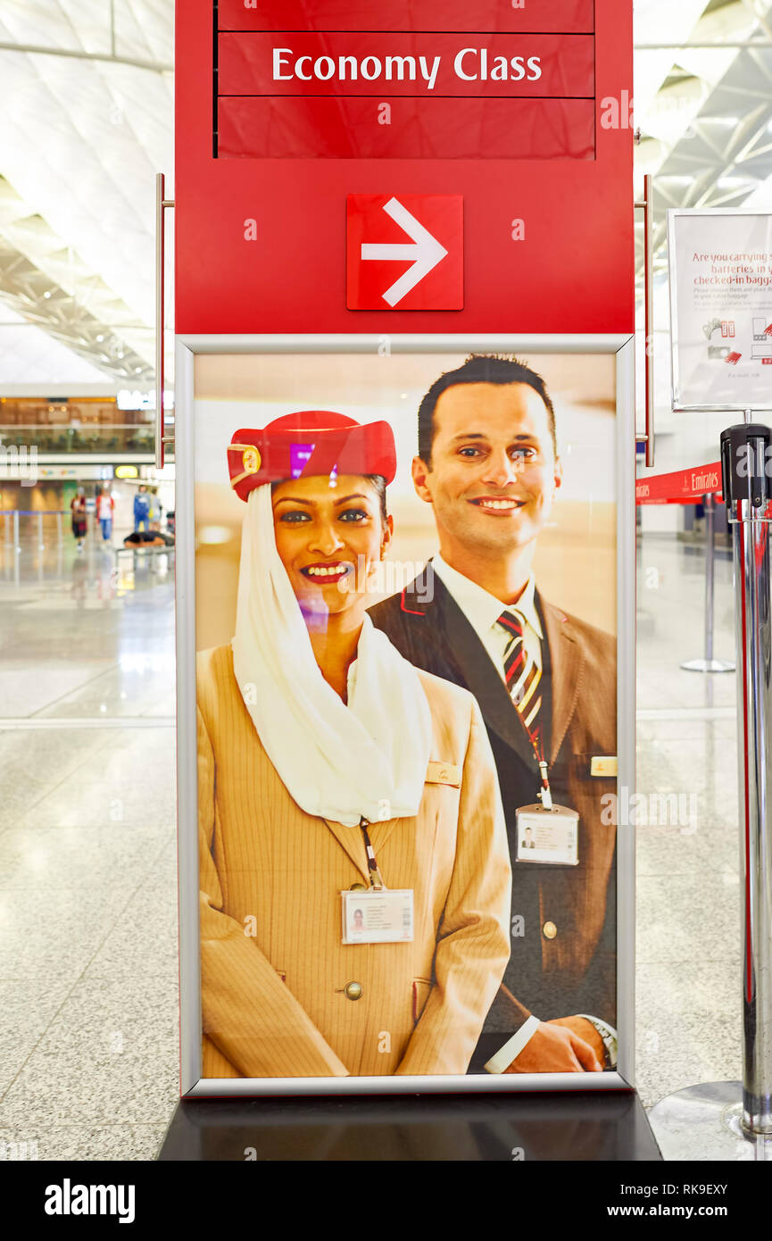 HONG KONG - SEPTEMBER 09, 2015: design of Emirates check in counters at  Terminal 1 of Hong Kong International Airport. Emirates is an airline based  in Stock Photo - Alamy