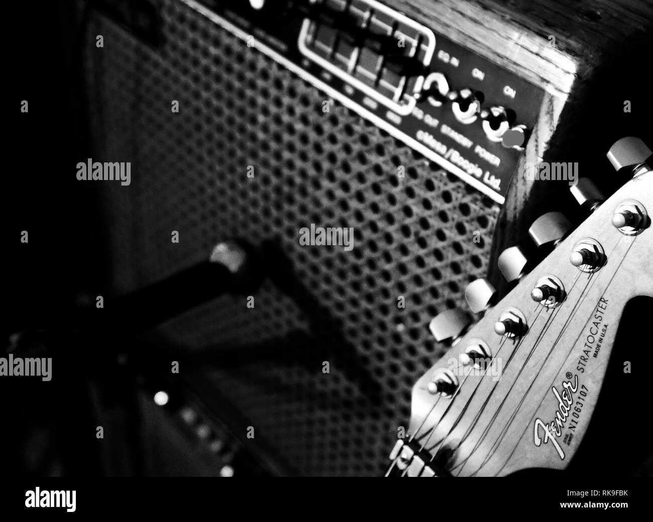 Fender Stratocaster and amplifier in a professional recording studio Stock Photo