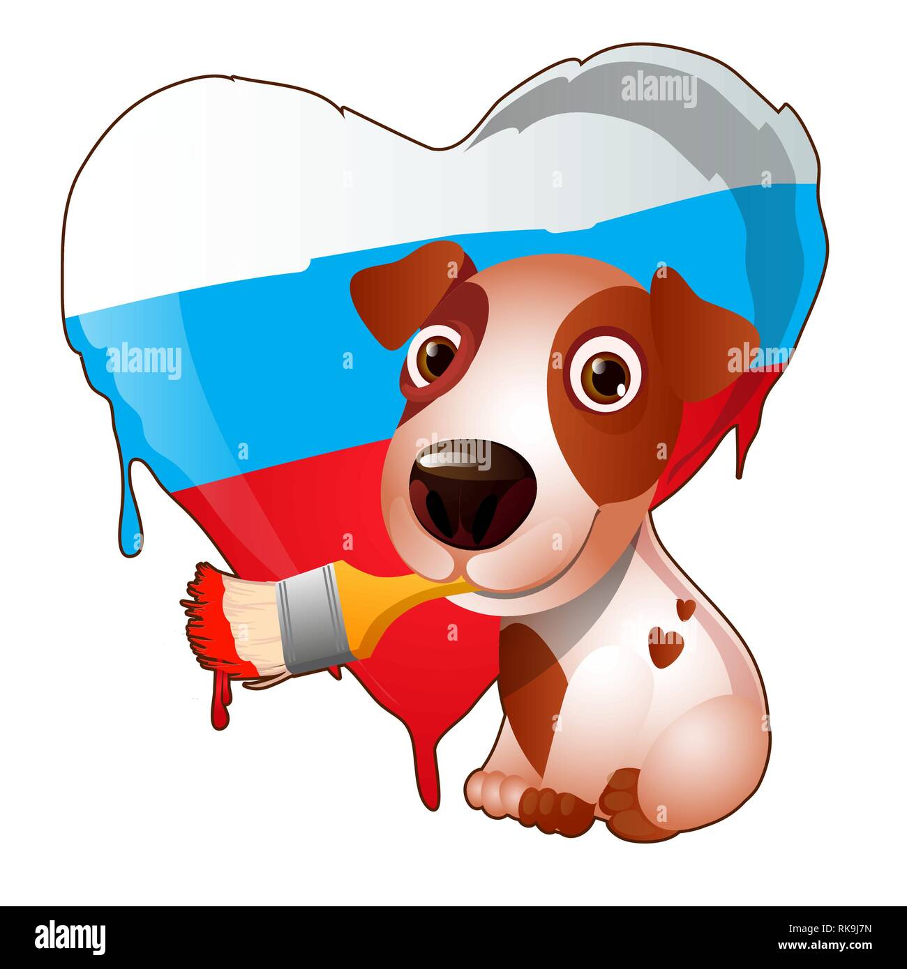 Cute animated dog brush painted the heart of the colors of the Russian flag  tricolor isolated on white background. Vector cartoon close-up Stock Vector  Image & Art - Alamy