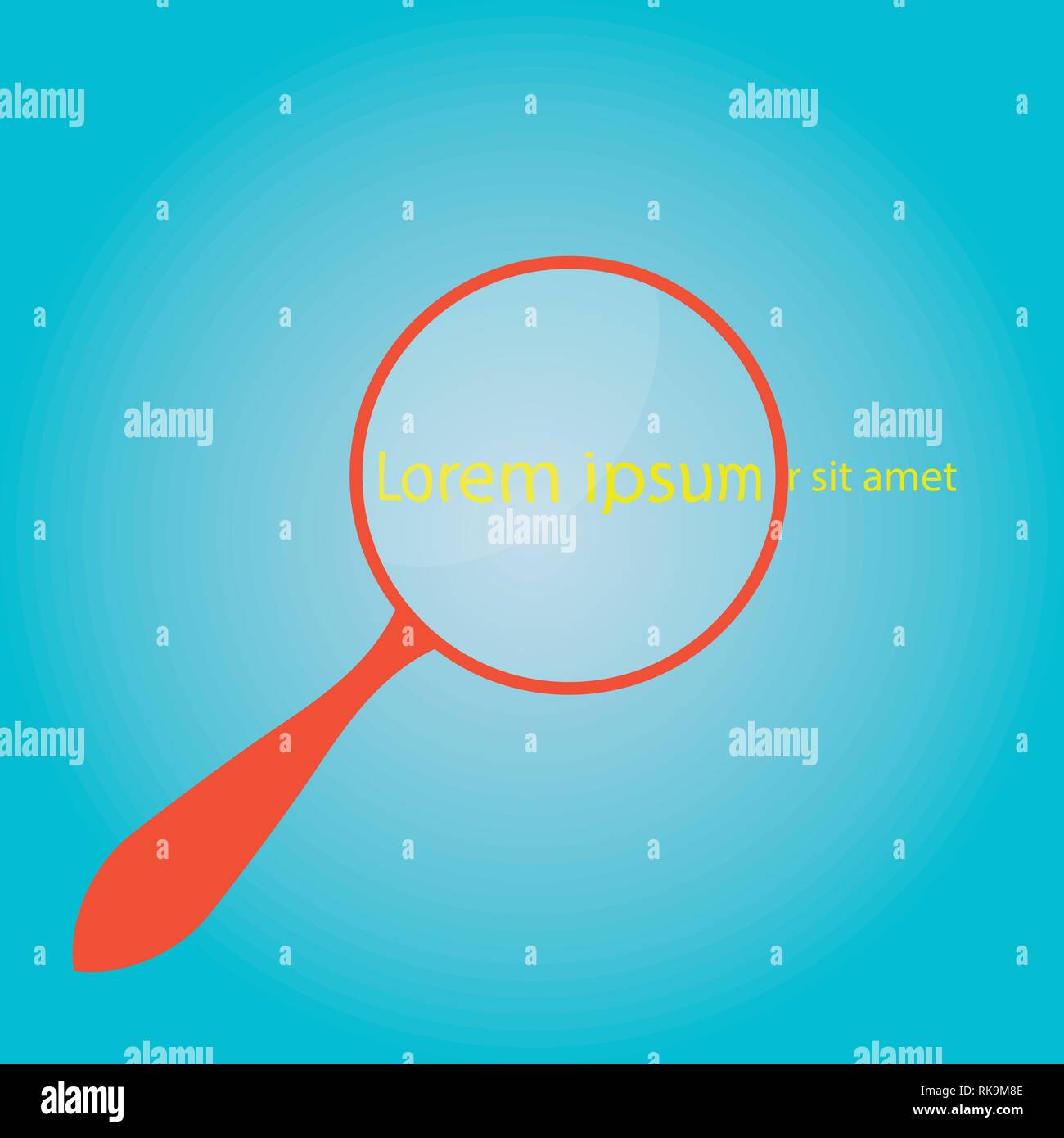 Magnifier with text. Red magnifier increases text. Template. Flat style