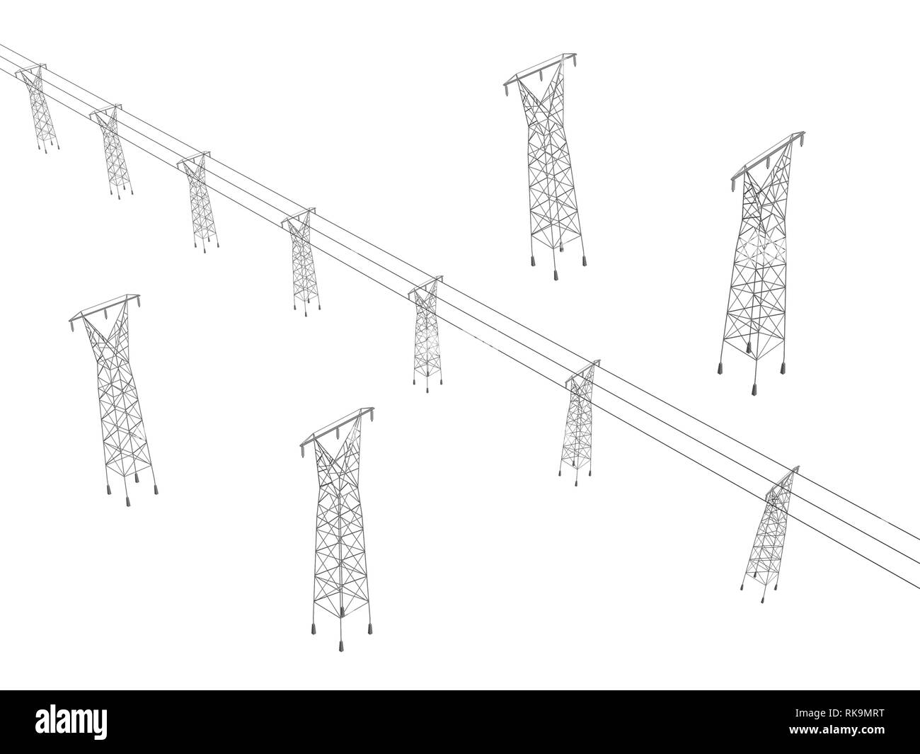 Set with power towers. Isometric. Towers with wires. Vector illustration. Stock Vector