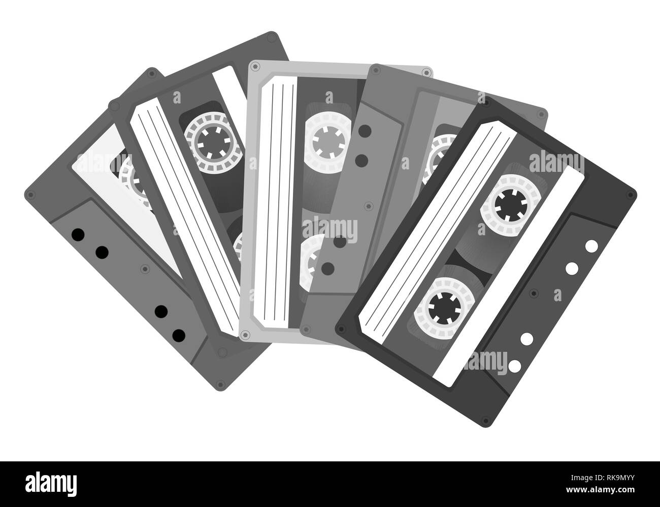 Set with cassettes. Several black and white retro cassettes. Vector
