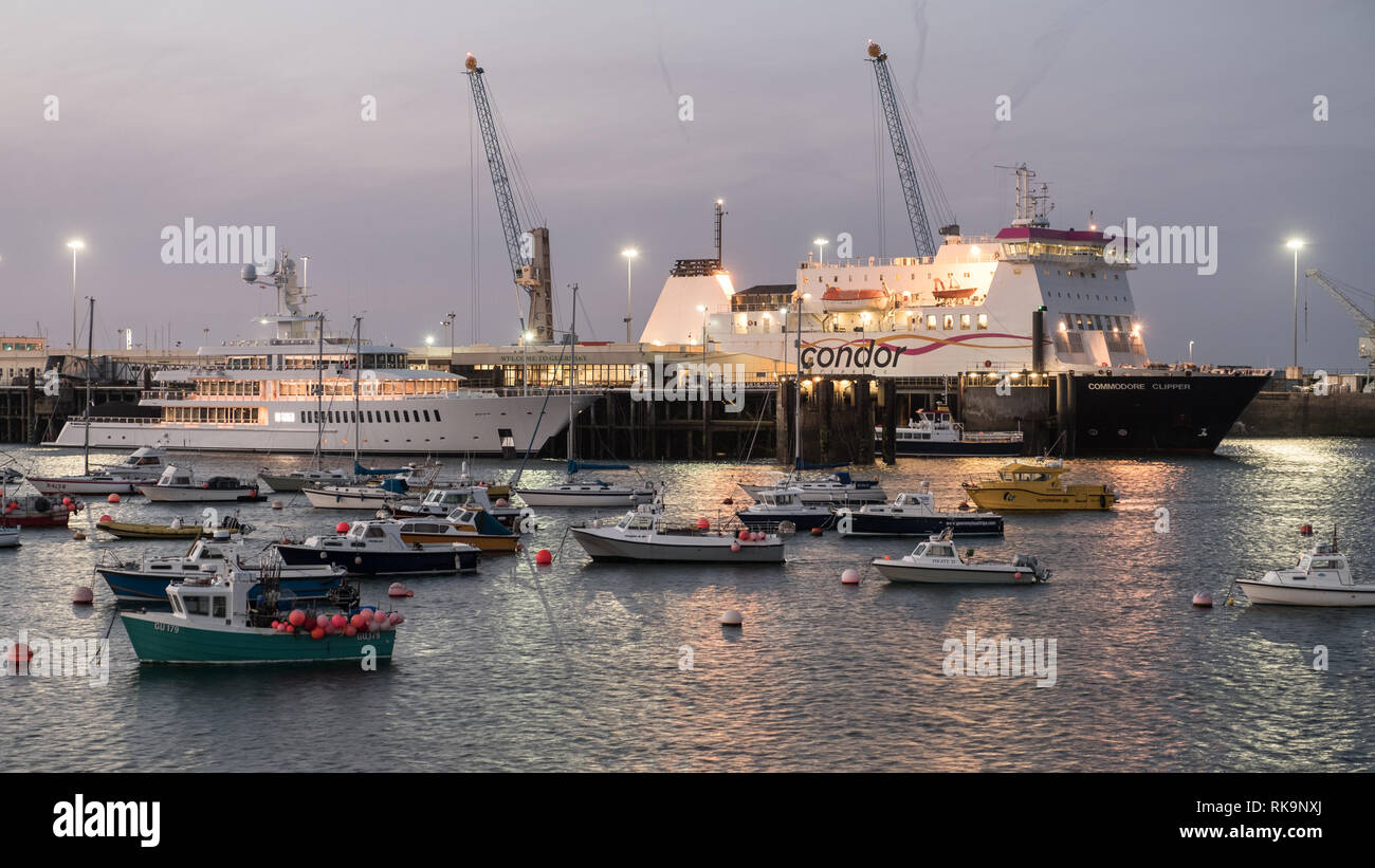 Condor Ferries RoRo freight ship docked in St Peter Port Harbour Stock