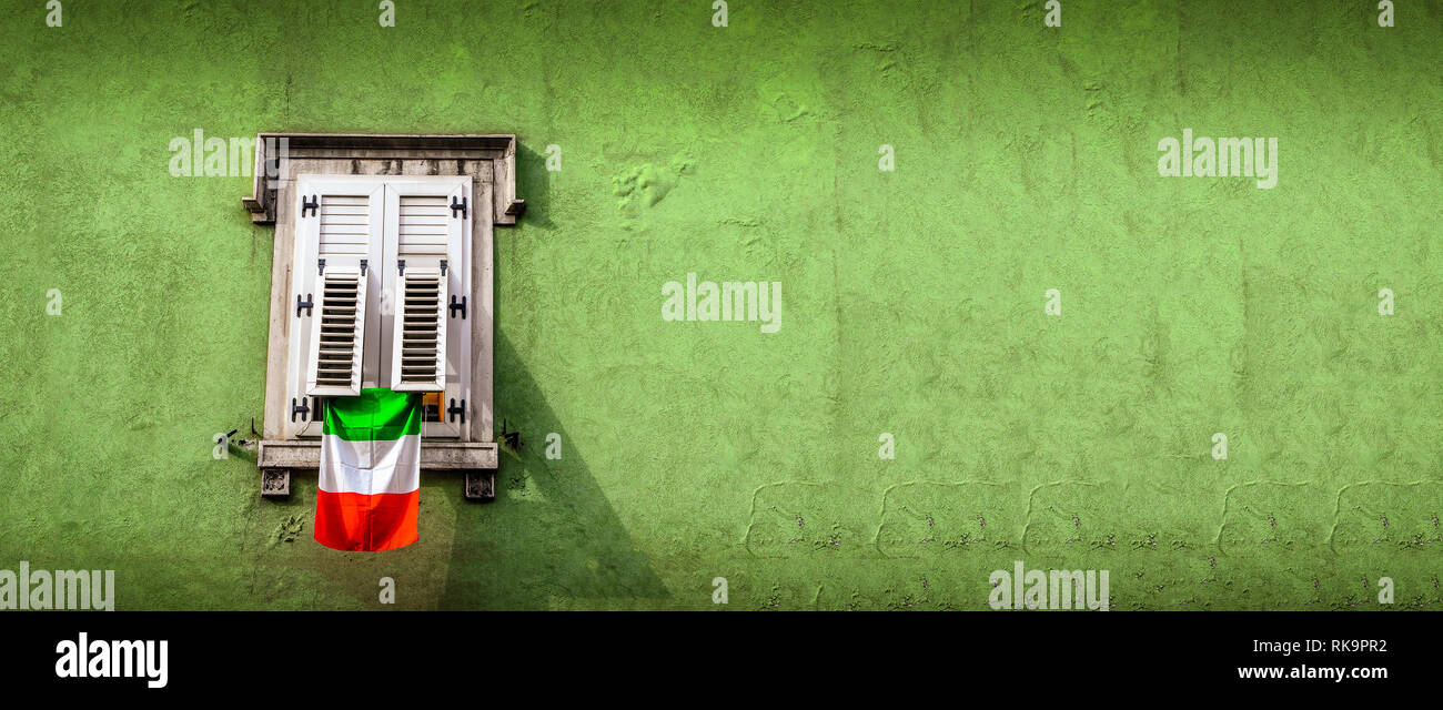 italy horizontal background italian window flag building wall Stock Photo