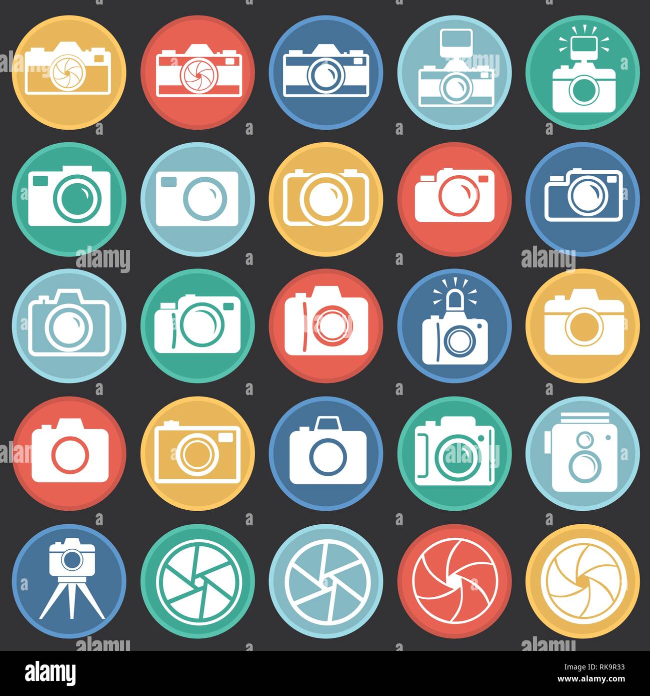 Photo camera icon set on color circles black background for graphic and web  design, Modern simple vector sign. Internet concept. Trendy symbol for  website design web button or mobile app Stock Vector